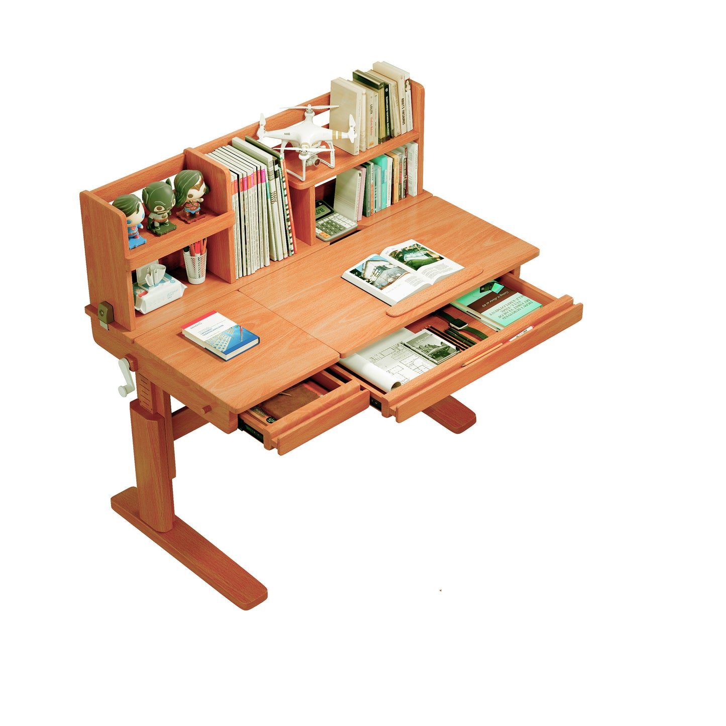 BALANBO Ergonomic Kids Study Desk, Height Adjustable Wood Children Study Computer Desk with Large Shelf, Tiltable Desktop and Pull-Out Drawer (45.5"W, Rustic Beech Wood )