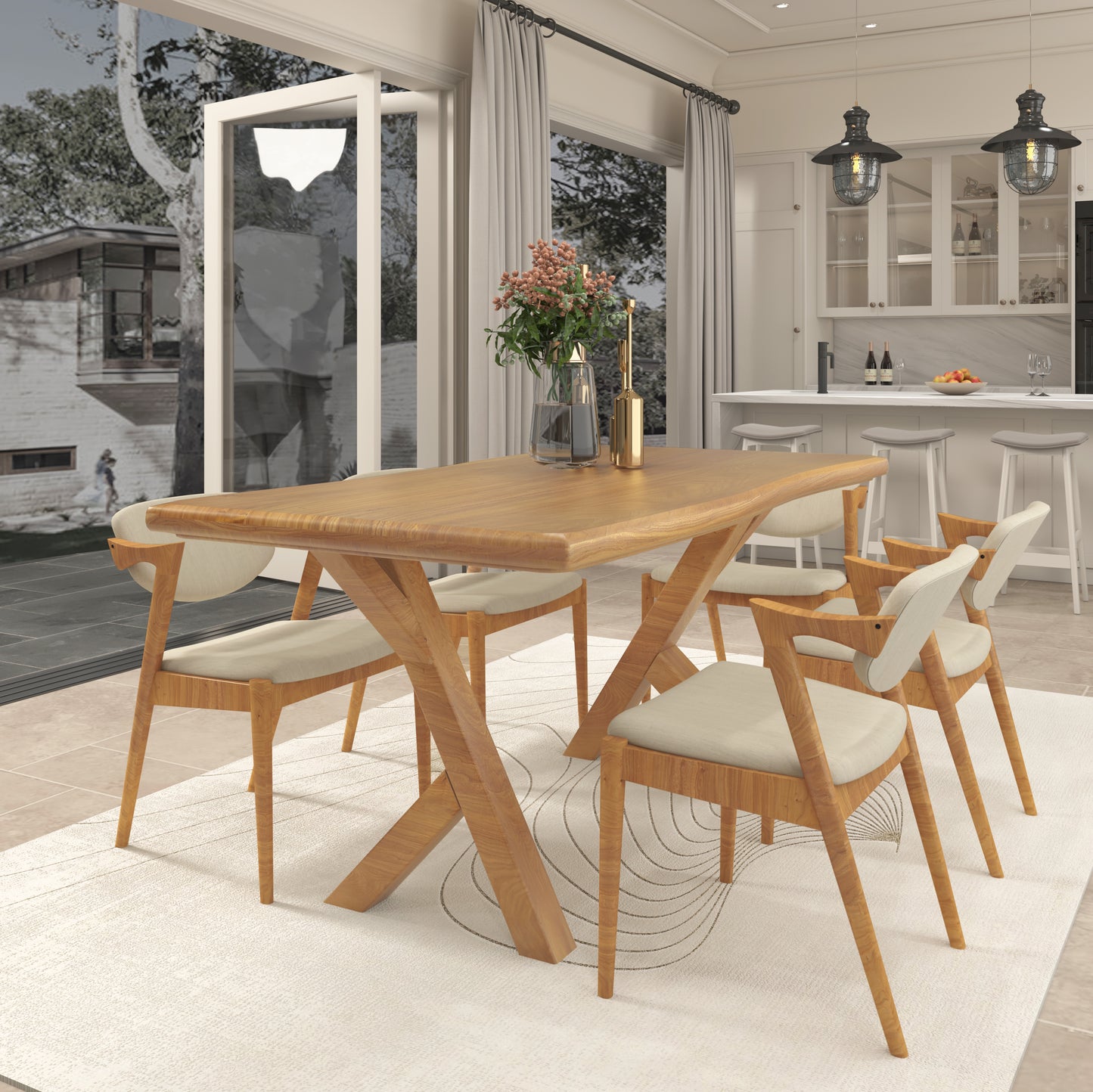 Live Edge Solid Wood Dining Table, 63" Rustic Farmhouse Rectangle Kitchen Table for 6, Natural Finish