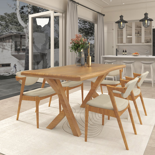 Live Edge Solid Wood Dining Table, 63" Rustic Farmhouse Rectangle Kitchen Table for 6, Natural Finish