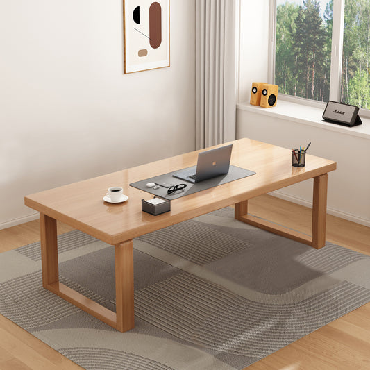 BALANBO Modern Simple Computer Desk, 55 inch 100% Solid Wood Large Office Desk Computer Table, Study Writing Study Desk Workstation for Home Office, Natural