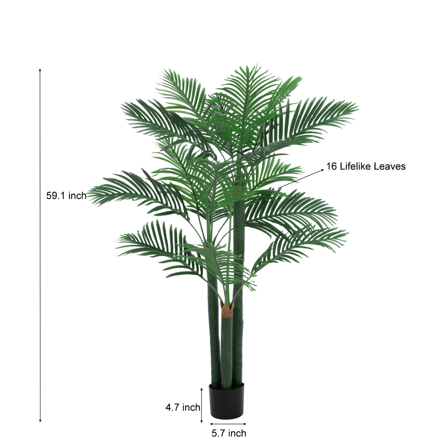 BALANBO Golden Cane Palm Artificial Tree with Four Realistic Trunks for Indoor Outdoor Décor with Black Nursery Planter