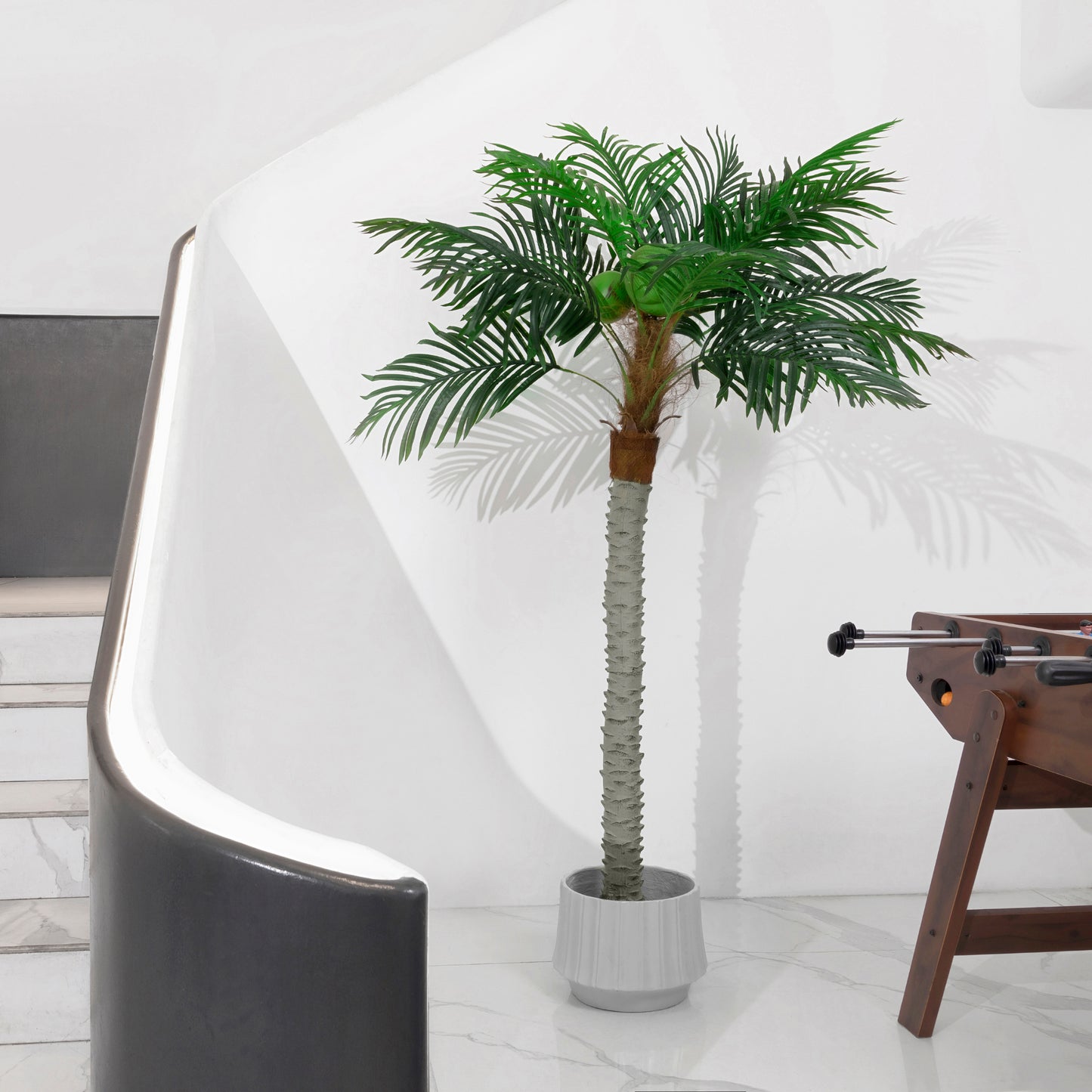 BALANBO Artificial Phoenix Palm Tree, Faux Coconut Silk Palm Tree with Fruit for Outdoors Indoor Decor, Black Plastic Pot