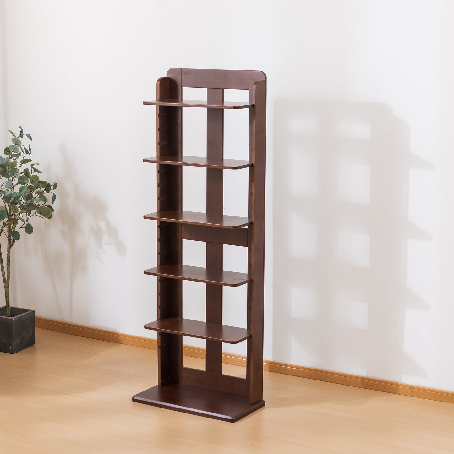 BALANBO USA 5-Tier 21.9" Wood Shelving,Open Narrow Bookshelf with Adjustable Shelves, Easy Assembly Bookcase Farmhouse Shelf for Small Spaces Bedroom Office Living Room Indoor,Tall, Brown