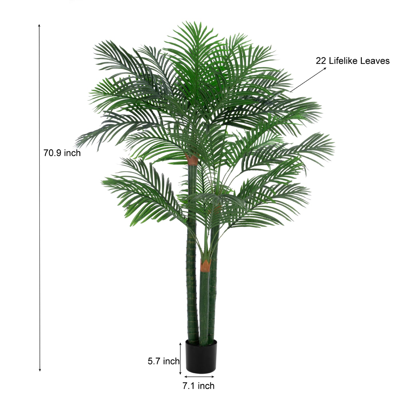 BALANBO Golden Cane Palm Artificial Tree with Four Realistic Trunks for Indoor Outdoor Décor with Black Nursery Planter