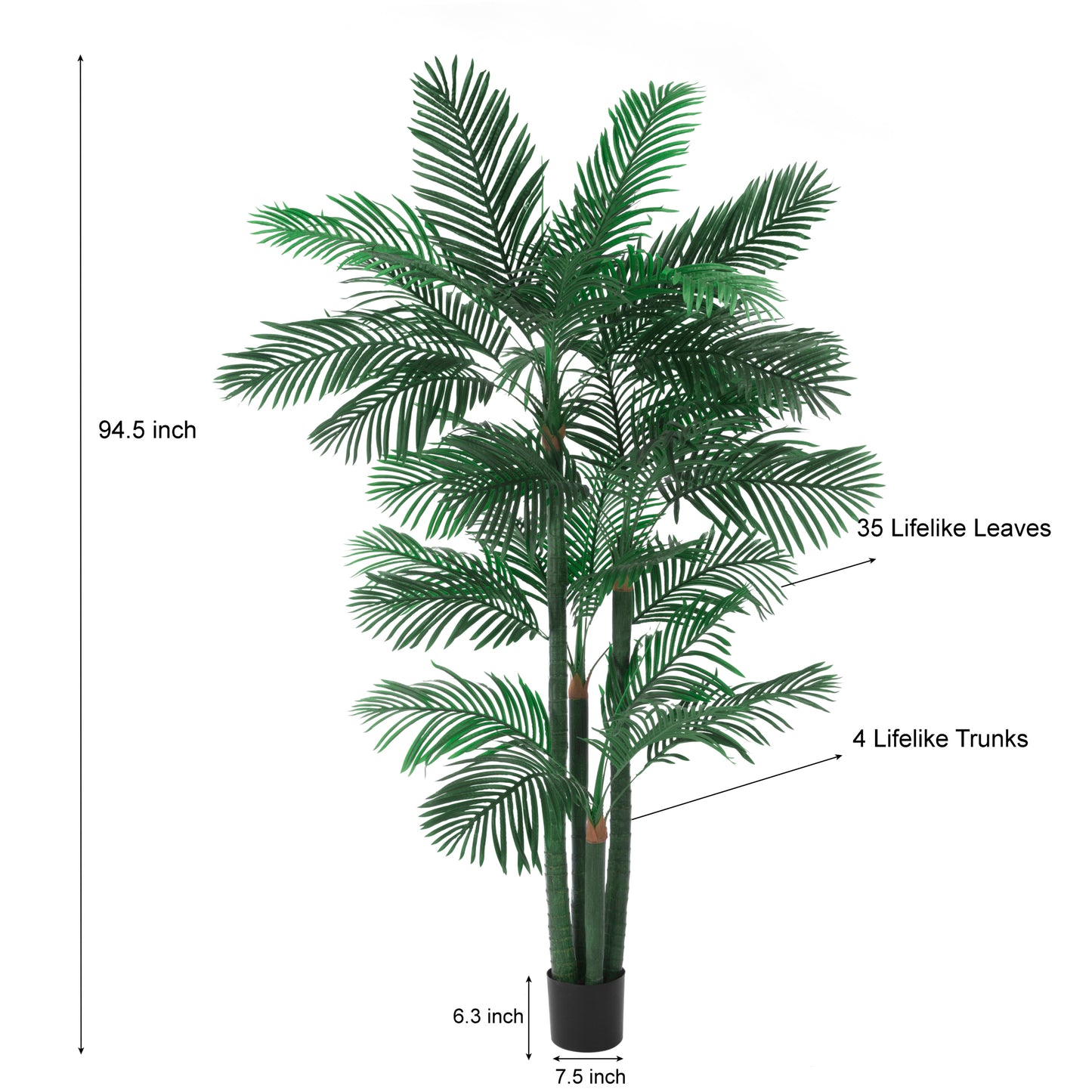 BALANBO Golden Cane Palm Artificial Tree with Four Realistic Trunks for Indoor Outdoor Décor with Black Nursery Planter