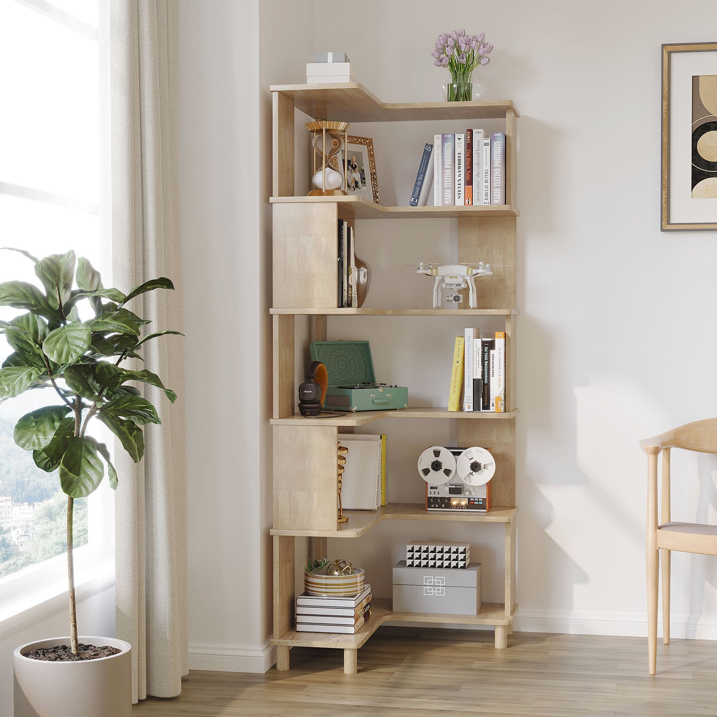 BALANBO Corner Bookshelf, Multi-Layer Display Shelf, Corner Cube Toy for Small Space, Book Storage, Wooden Cube Corner Bookshelf for Game Room, Bedroom, Living Room(No Paint )