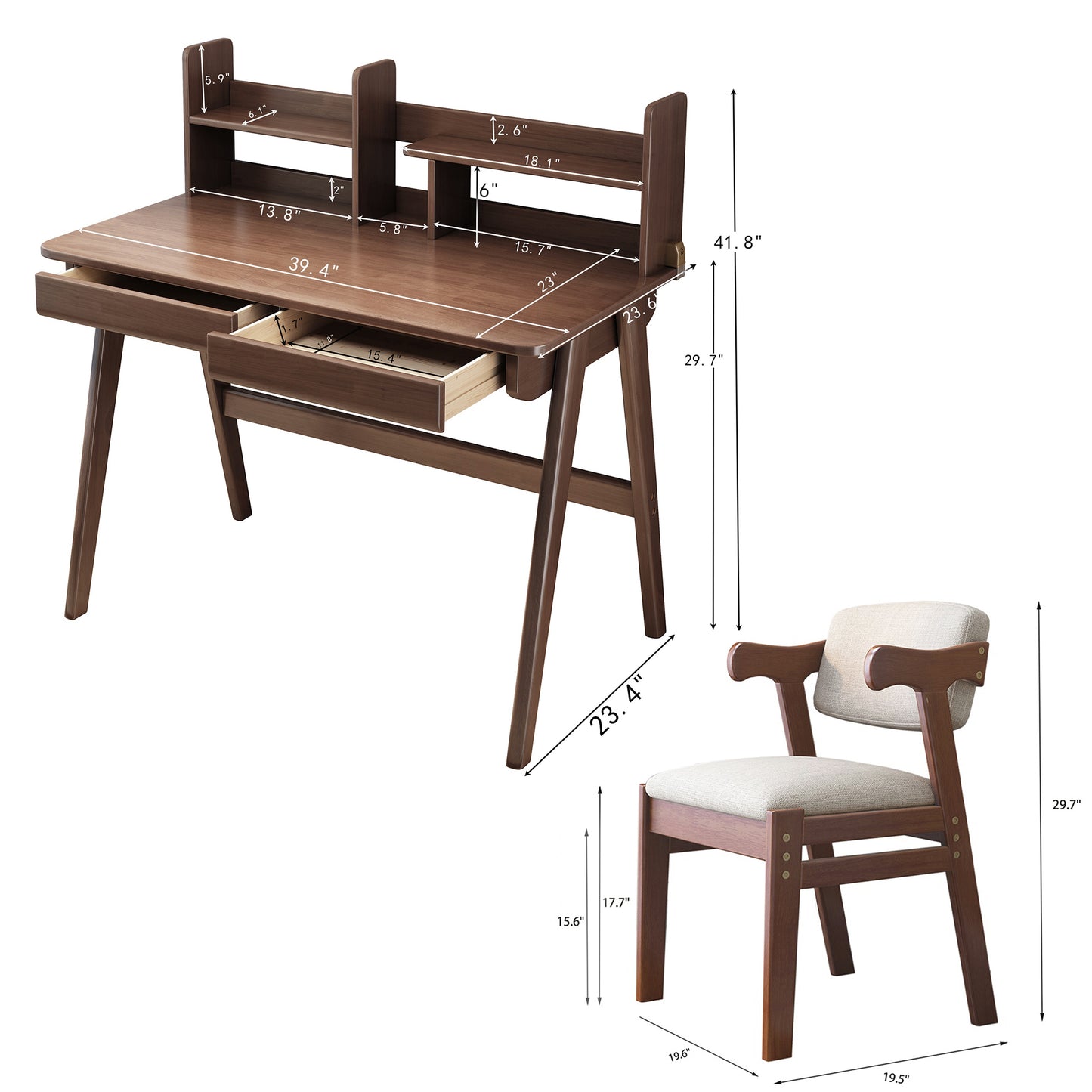 BALANBO Kids Desk and Chair Set, Wooden Study Desk for Kids with Shelves, 2 Storage Drawers, Student Writing Table Computer Desk Workstation, Kids Desk for Study Room, Bedroom, School, Nature