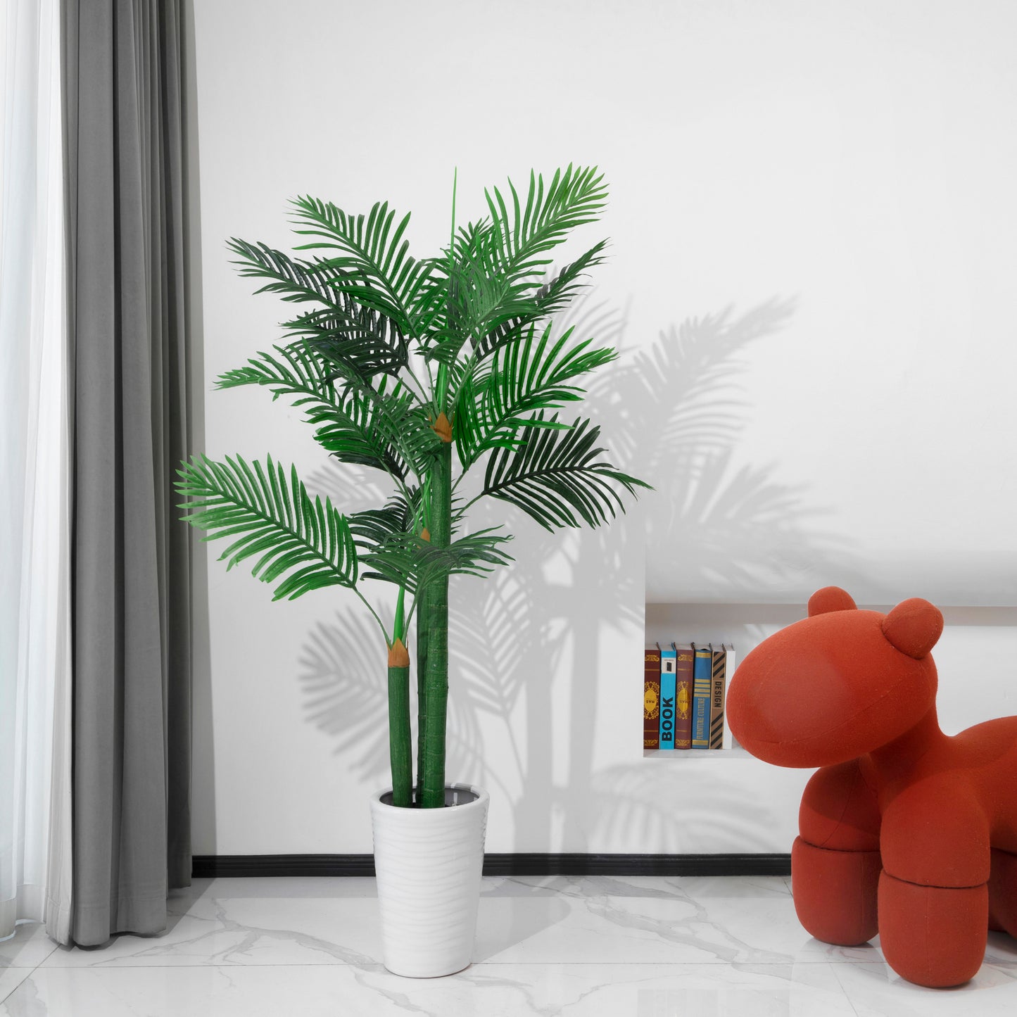 BALANBO Golden Cane Palm Artificial Tree with Four Realistic Trunks for Indoor Outdoor Décor with Black Nursery Planter