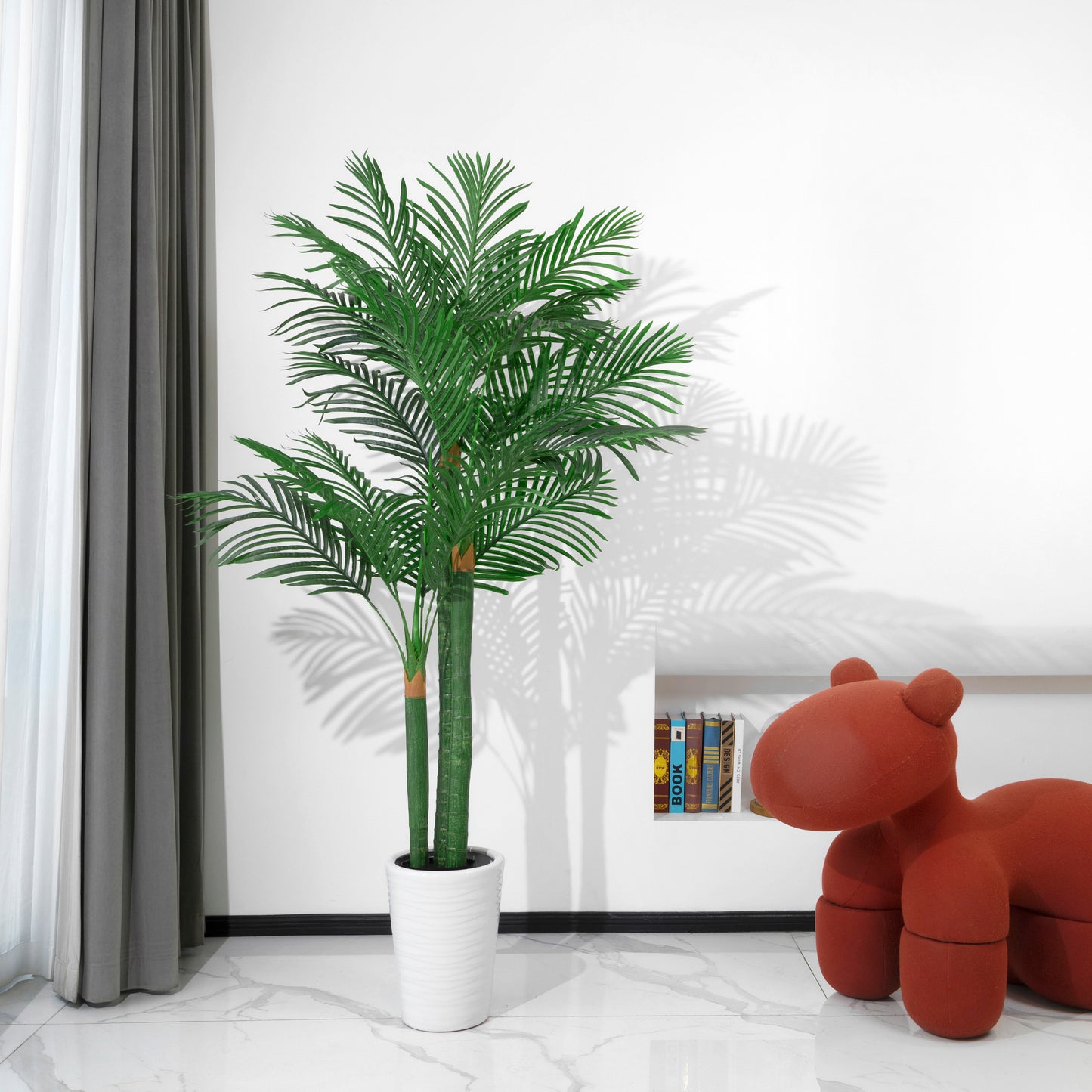 BALANBO Golden Cane Palm Artificial Tree with Four Realistic Trunks for Indoor Outdoor Décor with Black Nursery Planter