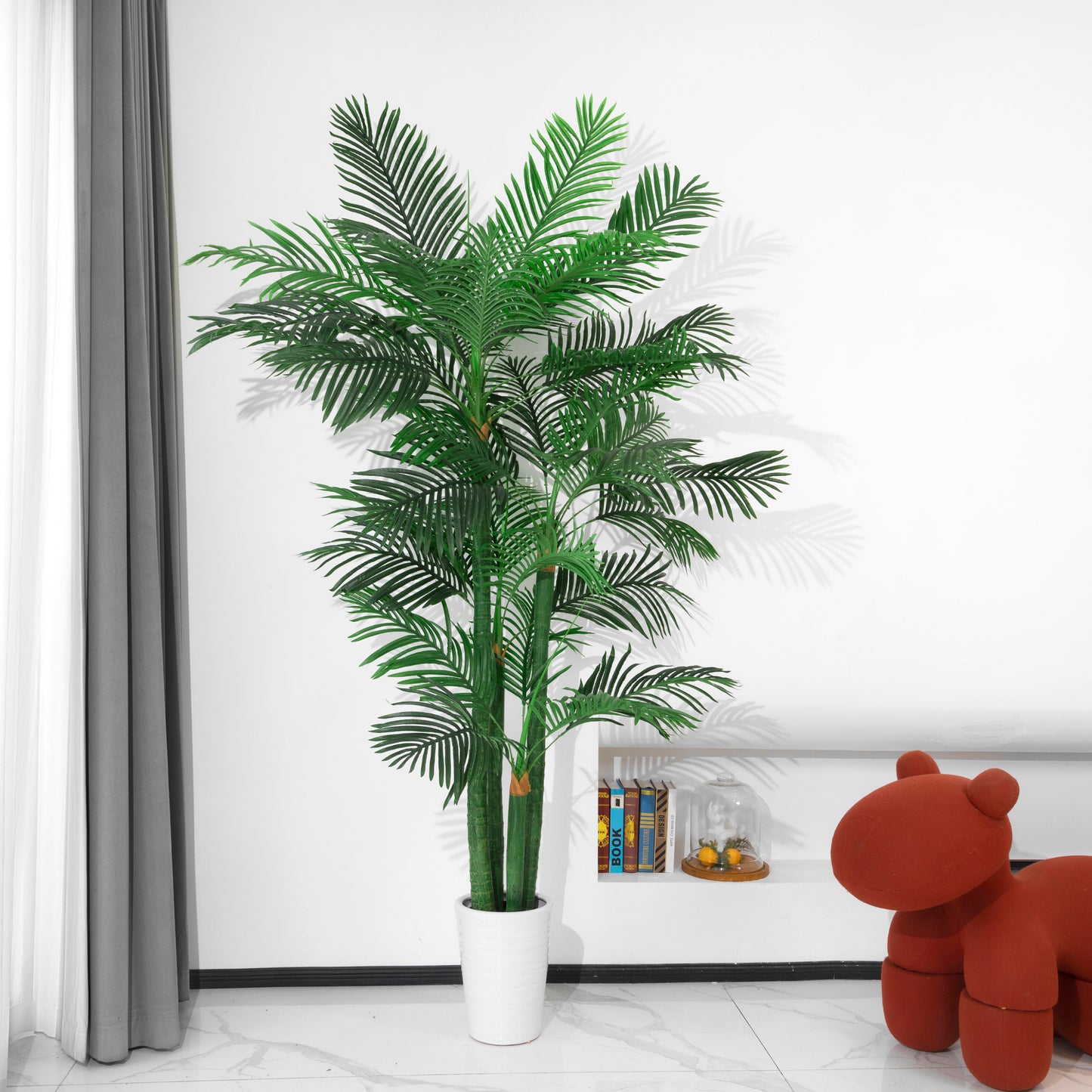 BALANBO Golden Cane Palm Artificial Tree with Four Realistic Trunks for Indoor Outdoor Décor with Black Nursery Planter