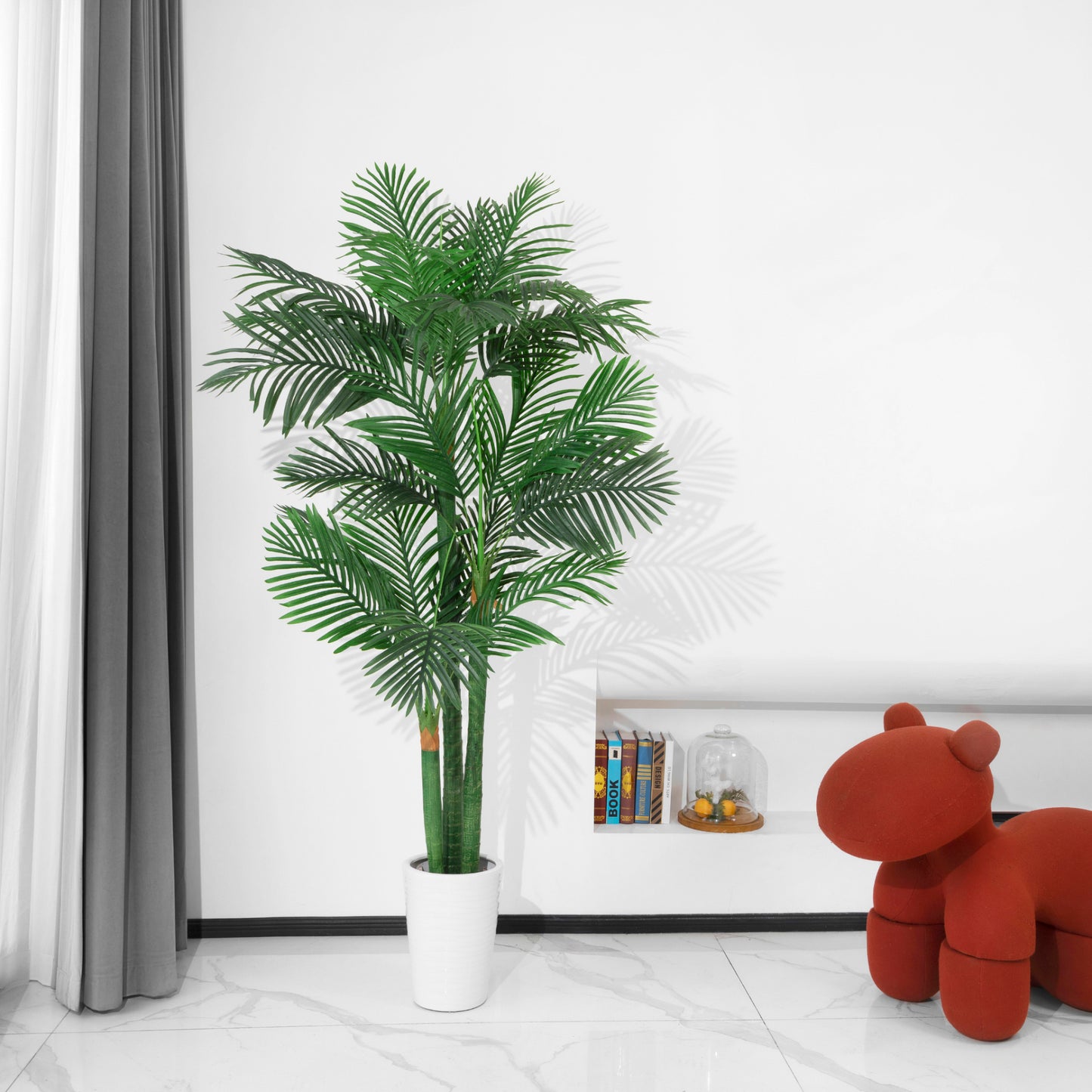 BALANBO Golden Cane Palm Artificial Tree with Four Realistic Trunks for Indoor Outdoor Décor with Black Nursery Planter