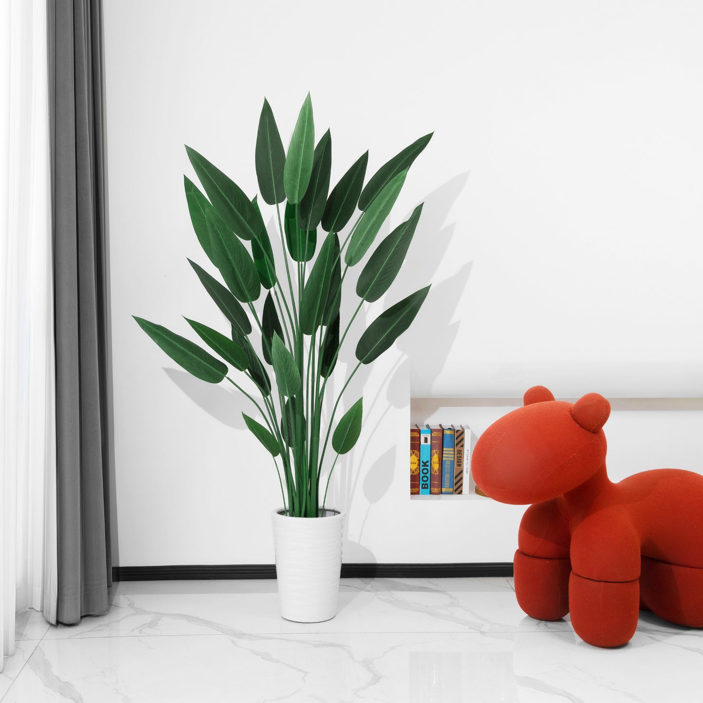 BALANBO Bird of Paradise Artificial Plant - Fake Plants Palm Tree Faux Tree for Indoor Outdoor Decoration in Black Plastic Pot