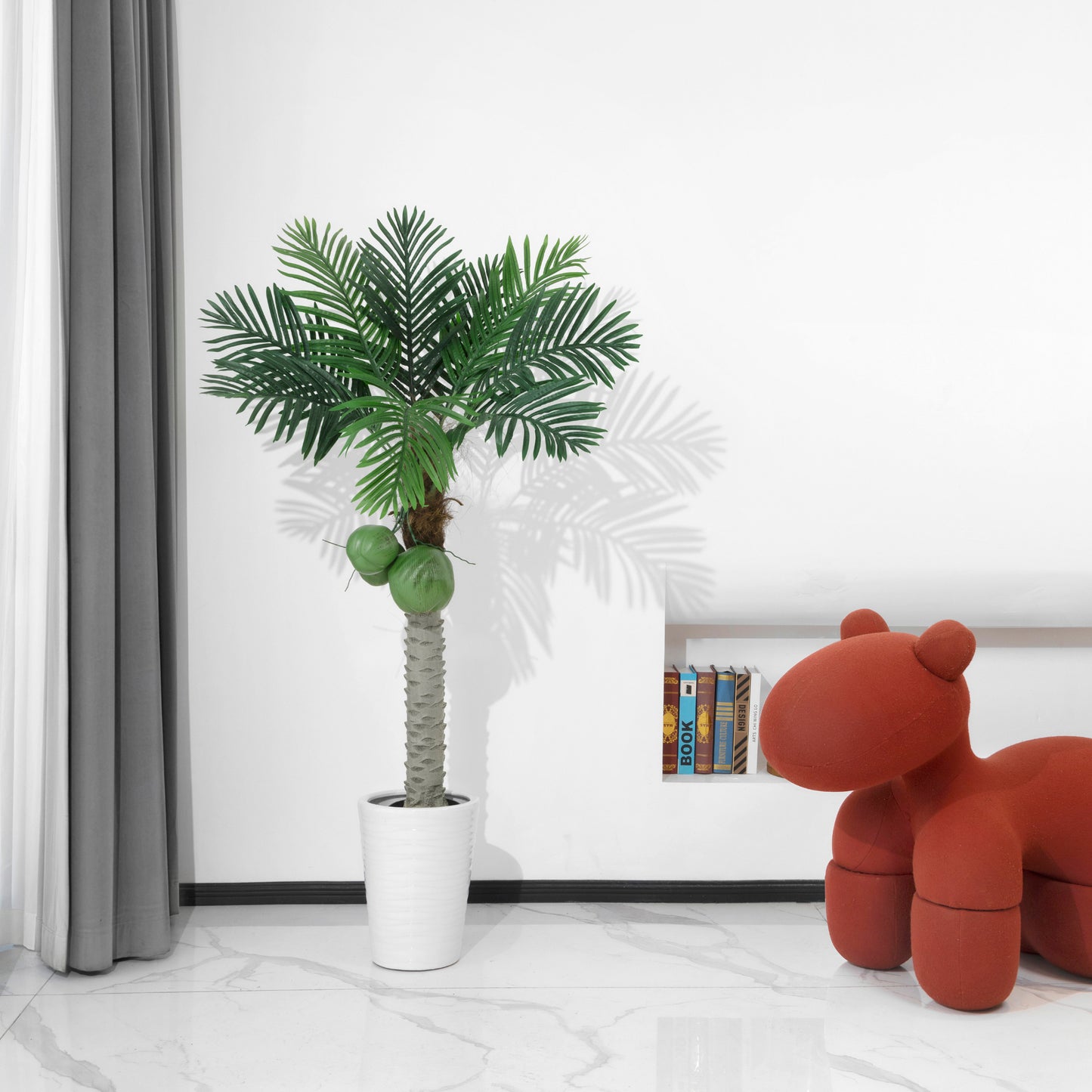 BALANBO Artificial Phoenix Palm Tree, Faux Coconut Silk Palm Tree with Fruit for Outdoors Indoor Decor, Black Plastic Pot