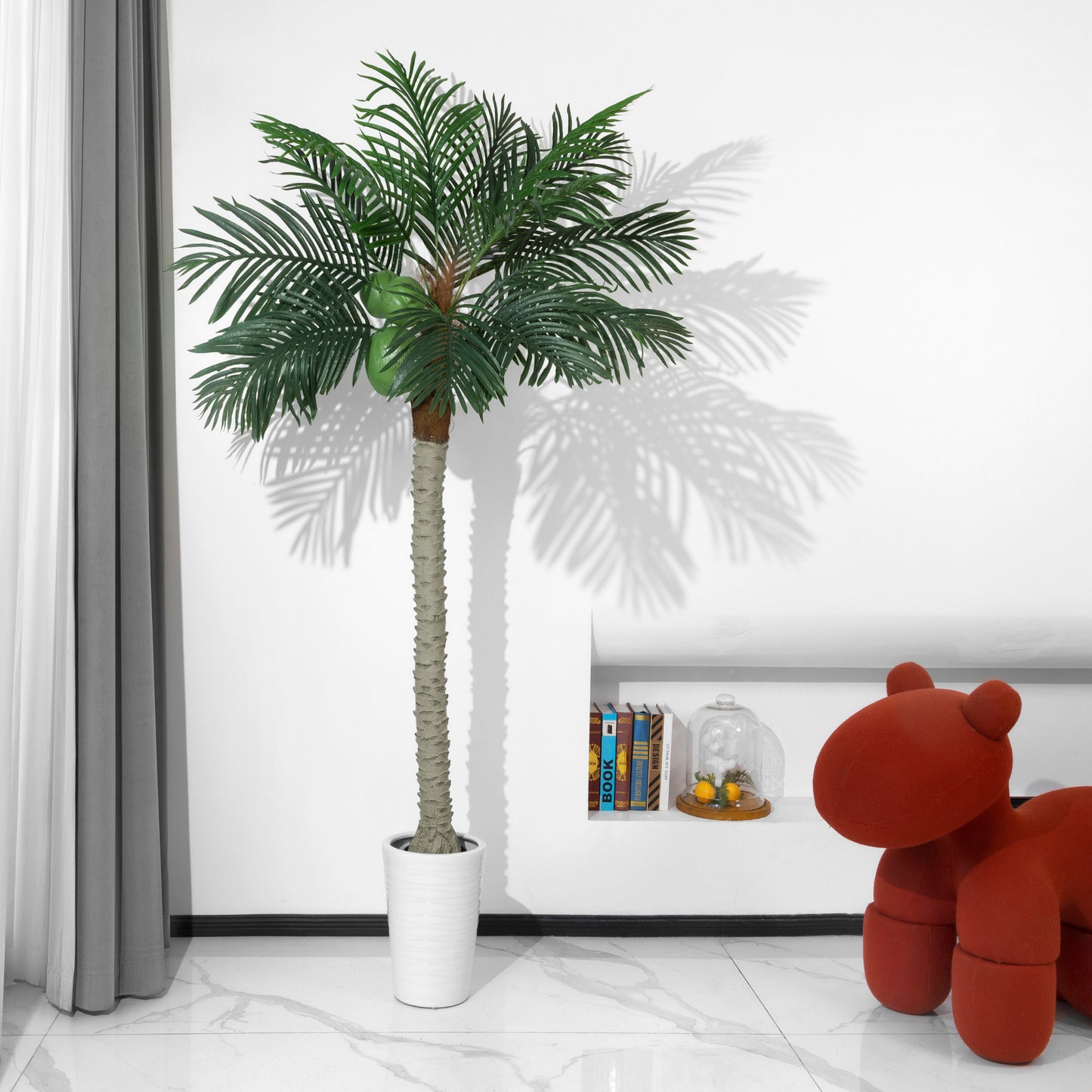BALANBO Artificial Phoenix Palm Tree, Faux Coconut Silk Palm Tree with Fruit for Outdoors Indoor Decor, Black Plastic Pot