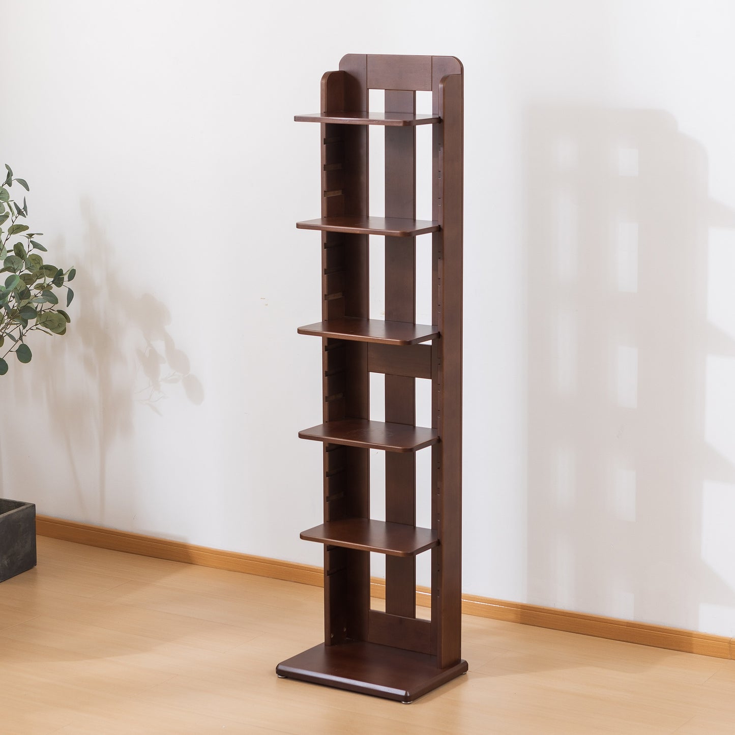 BALANBO USA 5-Tier 15.7" Wood Shelving,Open Narrow Bookshelf with Adjustable Shelves, Easy Assembly Bookcase Farmhouse Shelf for Small Spaces Bedroom Office Living Room Indoor,Tall, Brown