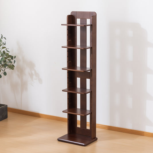 BALANBO USA 5-Tier 15.7" Wood Shelving,Open Narrow Bookshelf with Adjustable Shelves, Easy Assembly Bookcase Farmhouse Shelf for Small Spaces Bedroom Office Living Room Indoor,Tall, Brown