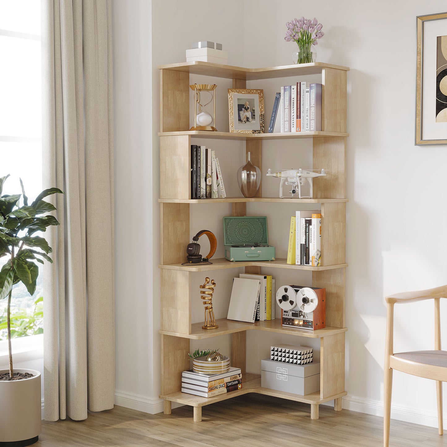 BALANBO Corner Bookshelf, Multi-Layer Display Shelf, Corner Cube Toy for Small Space, Book Storage, Wooden Cube Corner Bookshelf for Game Room, Bedroom, Living Room(No Paint )