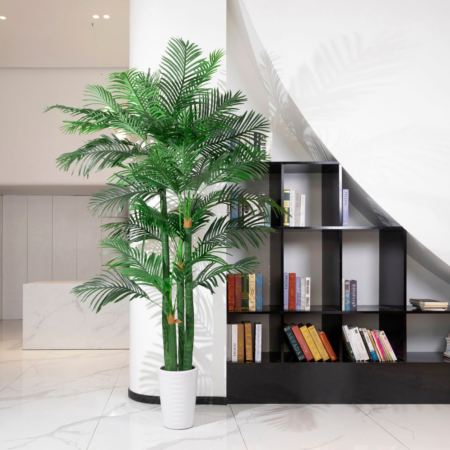 BALANBO Golden Cane Palm Artificial Tree with Four Realistic Trunks for Indoor Outdoor Décor with Black Nursery Planter