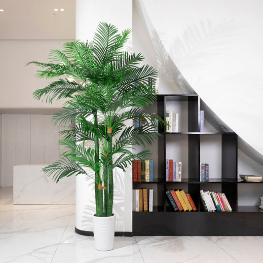 BALANBO Golden Cane Palm Artificial Tree with Four Realistic Trunks for Indoor Outdoor Décor with Black Nursery Planter