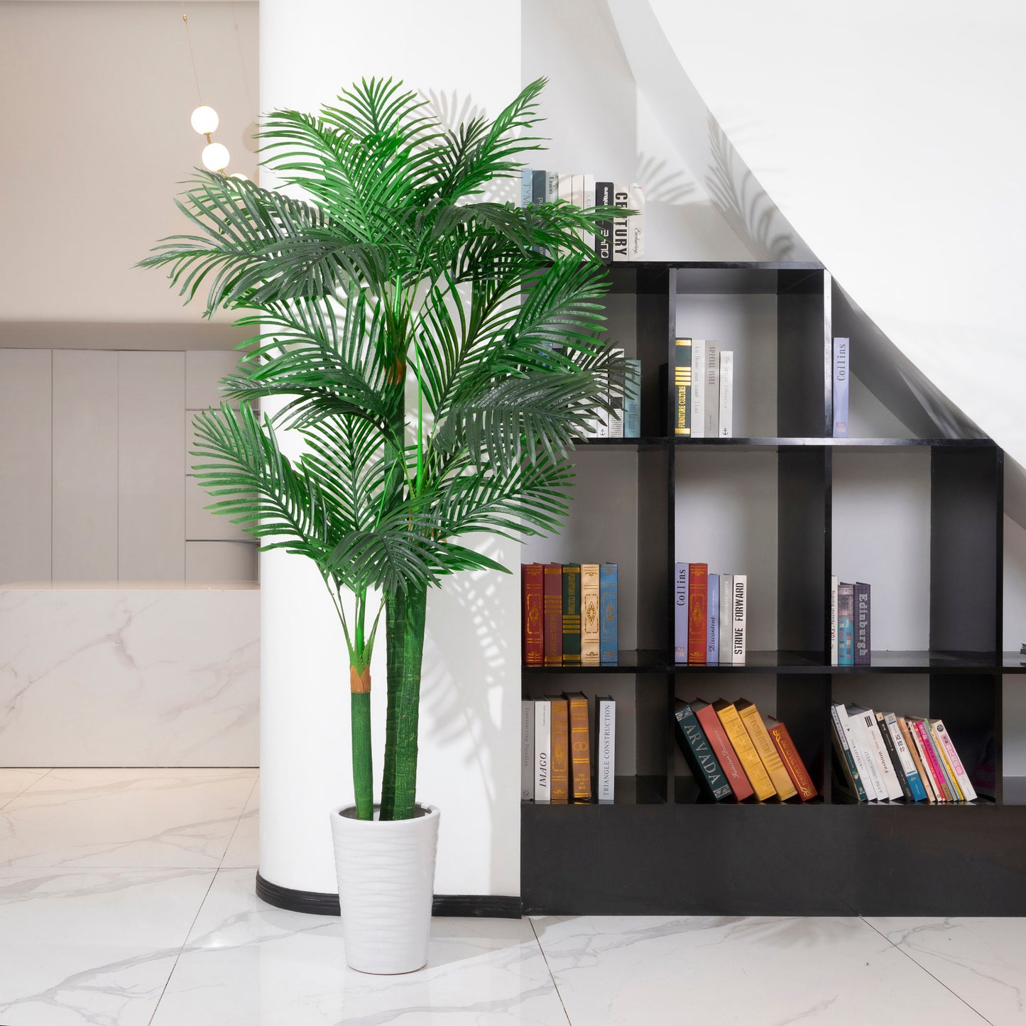 BALANBO Golden Cane Palm Artificial Tree with Four Realistic Trunks for Indoor Outdoor Décor with Black Nursery Planter