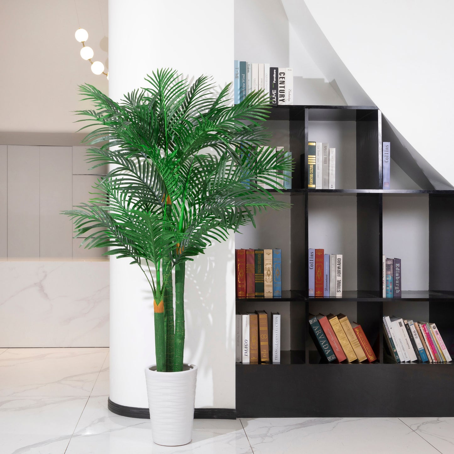 BALANBO Golden Cane Palm Artificial Tree with Four Realistic Trunks for Indoor Outdoor Décor with Black Nursery Planter