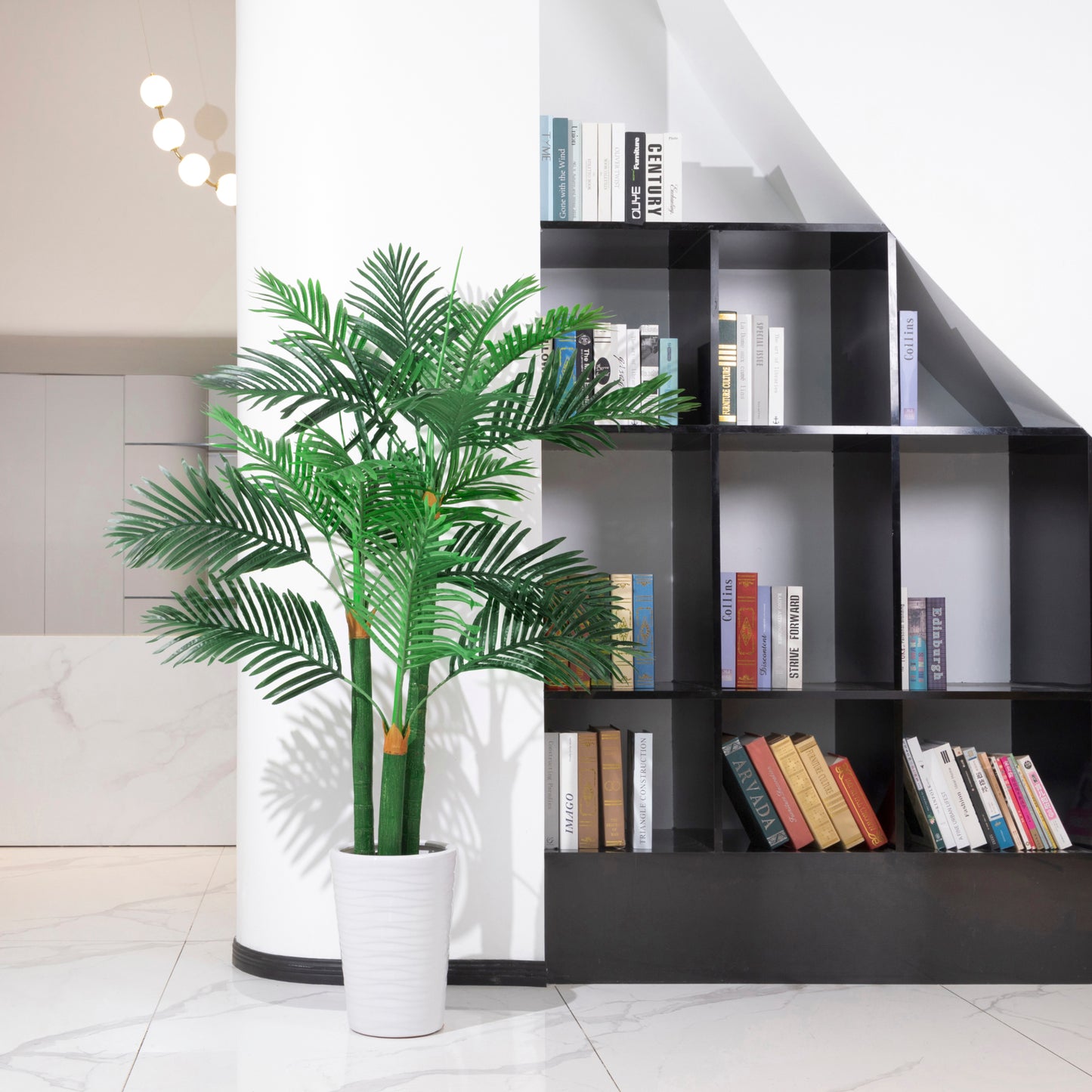 BALANBO Golden Cane Palm Artificial Tree with Four Realistic Trunks for Indoor Outdoor Décor with Black Nursery Planter