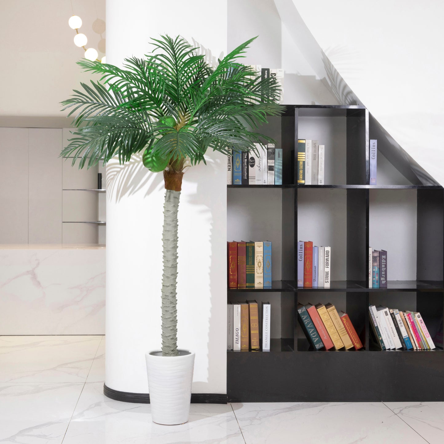 BALANBO Artificial Phoenix Palm Tree, Faux Coconut Silk Palm Tree with Fruit for Outdoors Indoor Decor, Black Plastic Pot