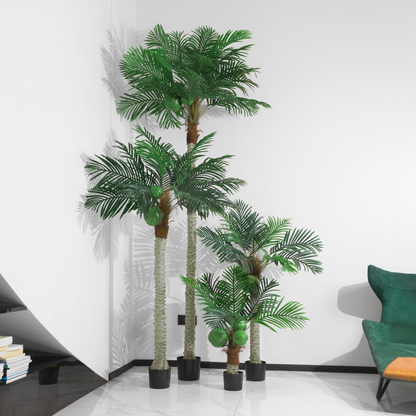 BALANBO Artificial Phoenix Palm Tree, Faux Coconut Silk Palm Tree with Fruit for Outdoors Indoor Decor, Black Plastic Pot