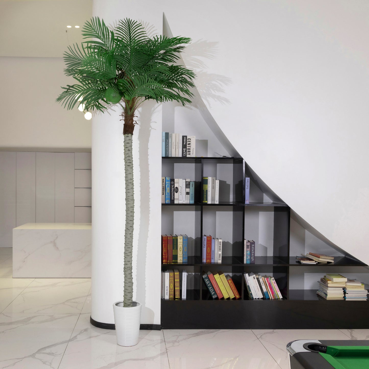 BALANBO Artificial Phoenix Palm Tree, Faux Coconut Silk Palm Tree with Fruit for Outdoors Indoor Decor, Black Plastic Pot