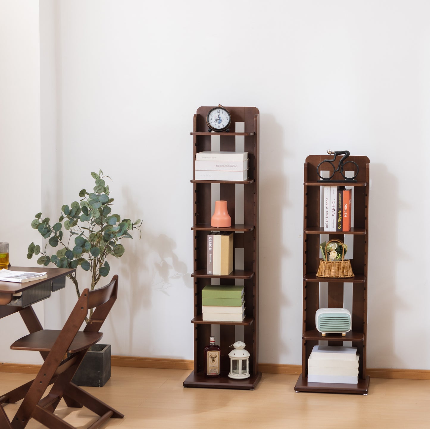 BALANBO USA 4-Tier 15.7" Wood Shelving,Open Narrow Bookshelf with Adjustable Shelves, Easy Assembly Bookcase Farmhouse Shelf for Small Spaces Bedroom Office Living Room Indoor,Tall, Brown