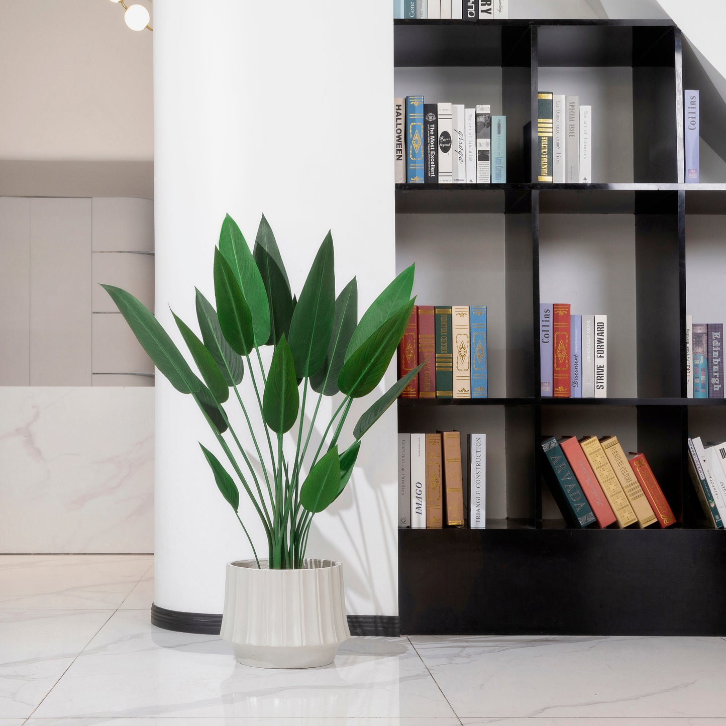 BALANBO Bird of Paradise Artificial Plant - Fake Plants Palm Tree Faux Tree for Indoor Outdoor Decoration in Black Plastic Pot