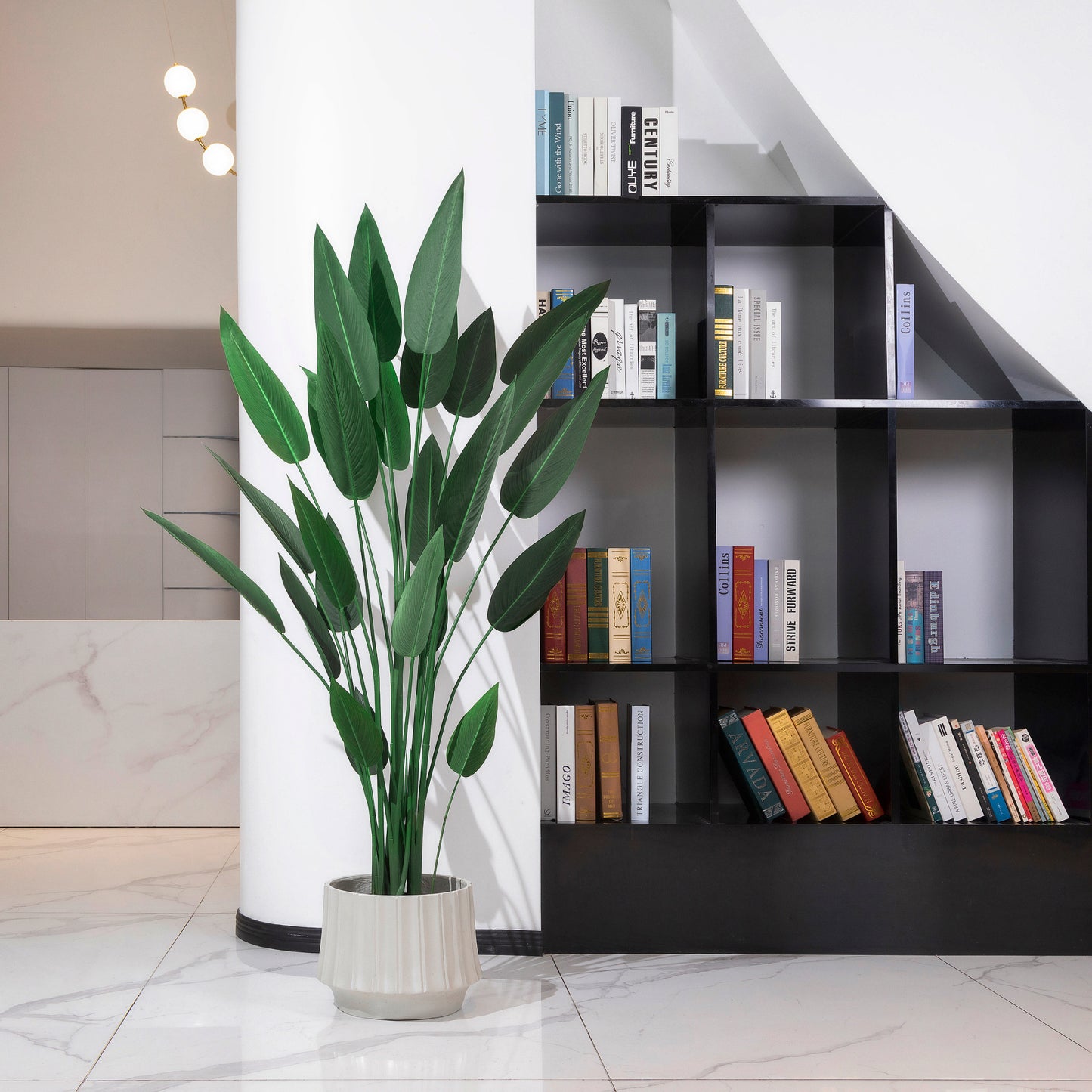 BALANBO Bird of Paradise Artificial Plant - Fake Plants Palm Tree Faux Tree for Indoor Outdoor Decoration in Black Plastic Pot