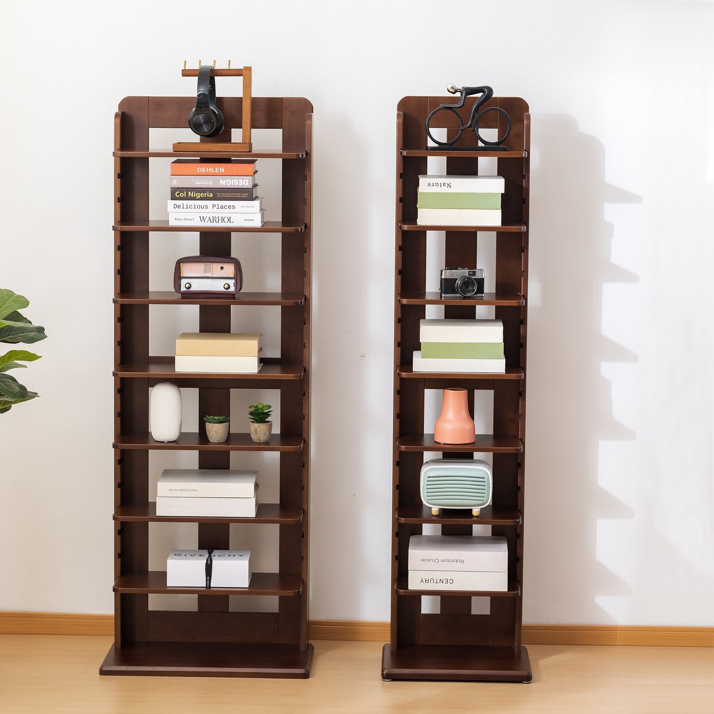 BALANBO USA 5-Tier 21.9" Wood Shelving,Open Narrow Bookshelf with Adjustable Shelves, Easy Assembly Bookcase Farmhouse Shelf for Small Spaces Bedroom Office Living Room Indoor,Tall, Brown