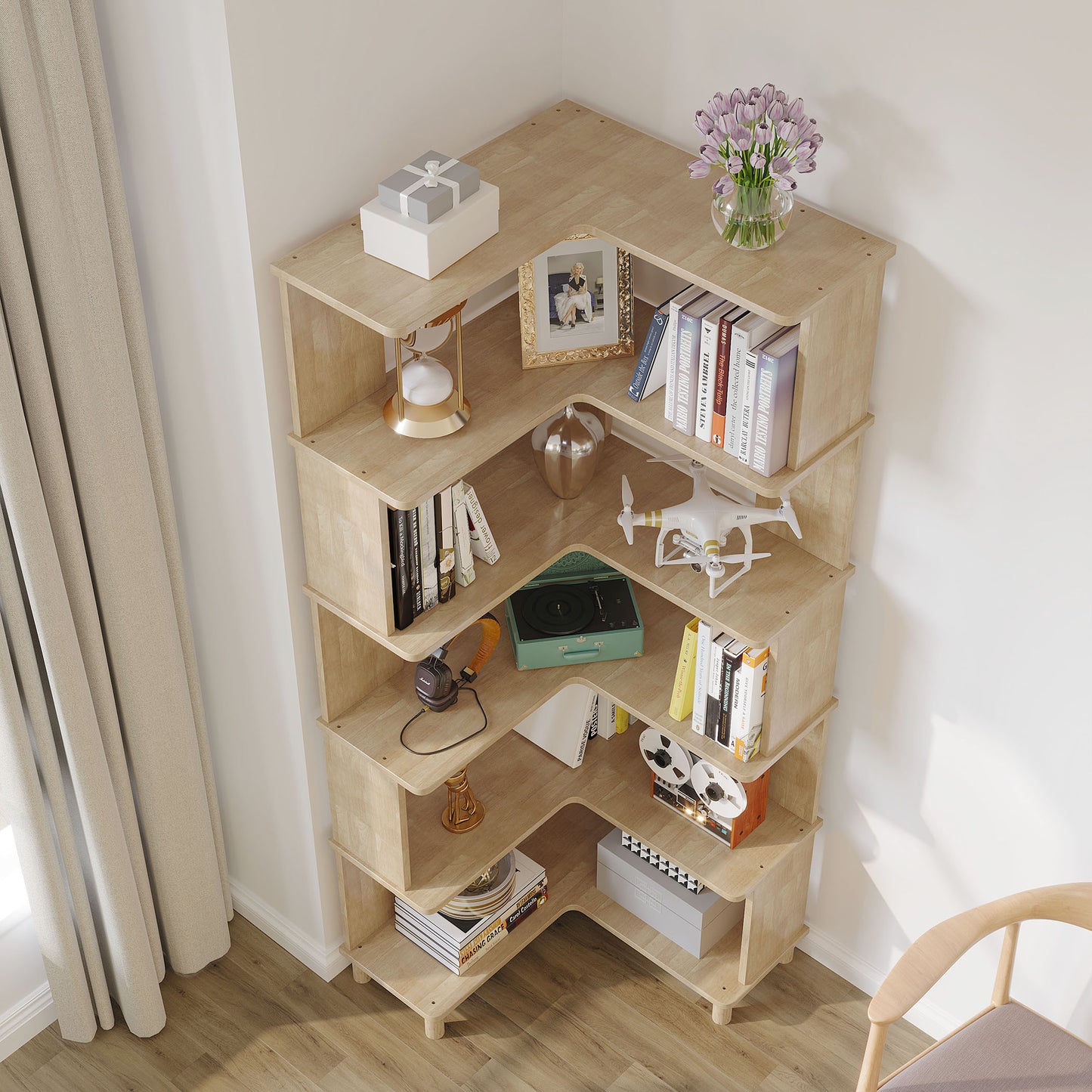 BALANBO Corner Bookshelf, Multi-Layer Display Shelf, Corner Cube Toy for Small Space, Book Storage, Wooden Cube Corner Bookshelf for Game Room, Bedroom, Living Room(No Paint )
