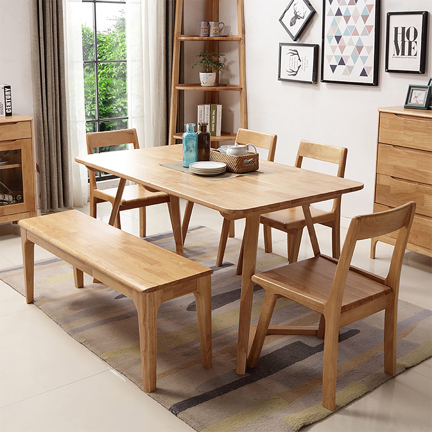 Indoor Wooden Living room Dining Bench, Natural Wood Kitchen Entryway Bench with Armless Design
