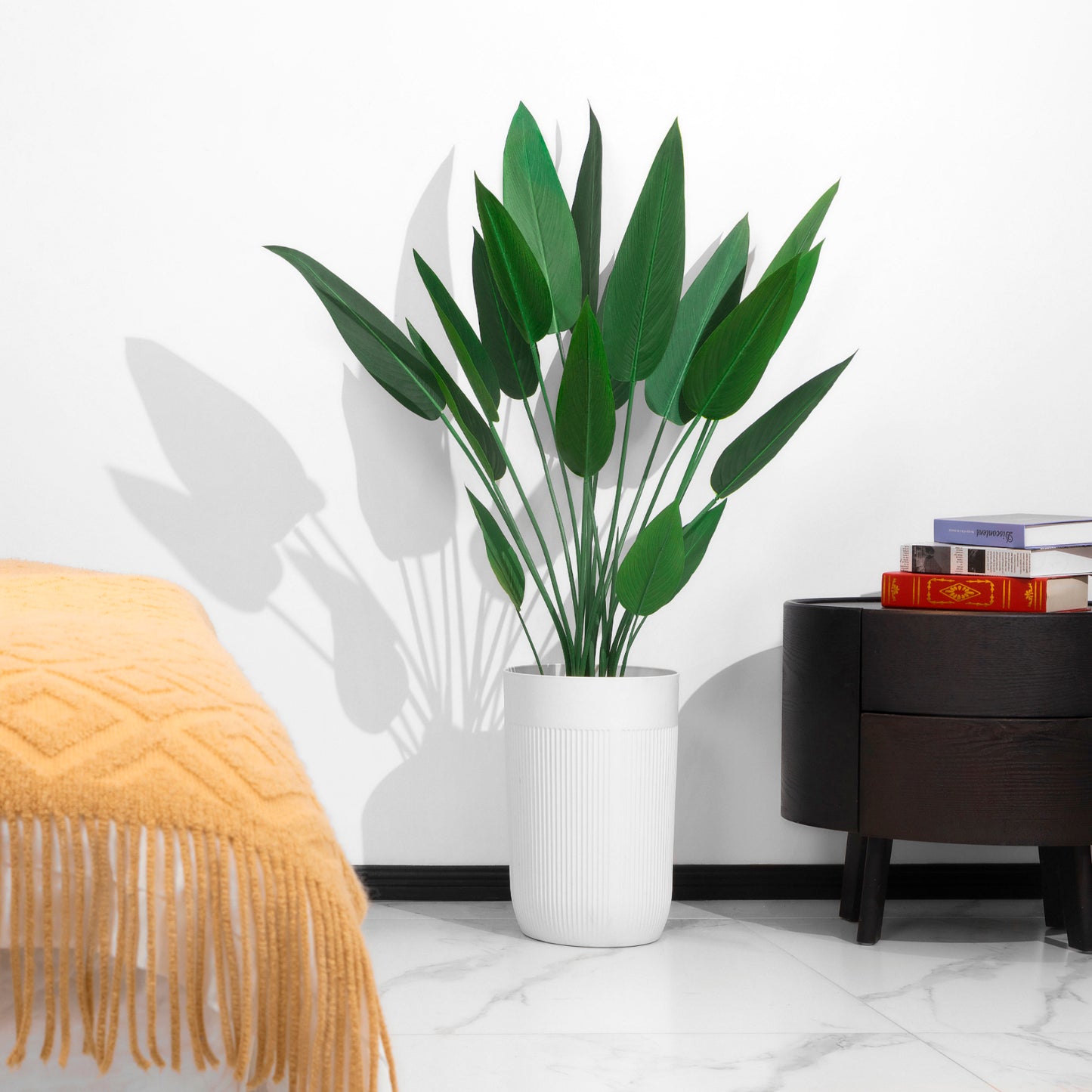 BALANBO Bird of Paradise Artificial Plant - Fake Plants Palm Tree Faux Tree for Indoor Outdoor Decoration in Black Plastic Pot