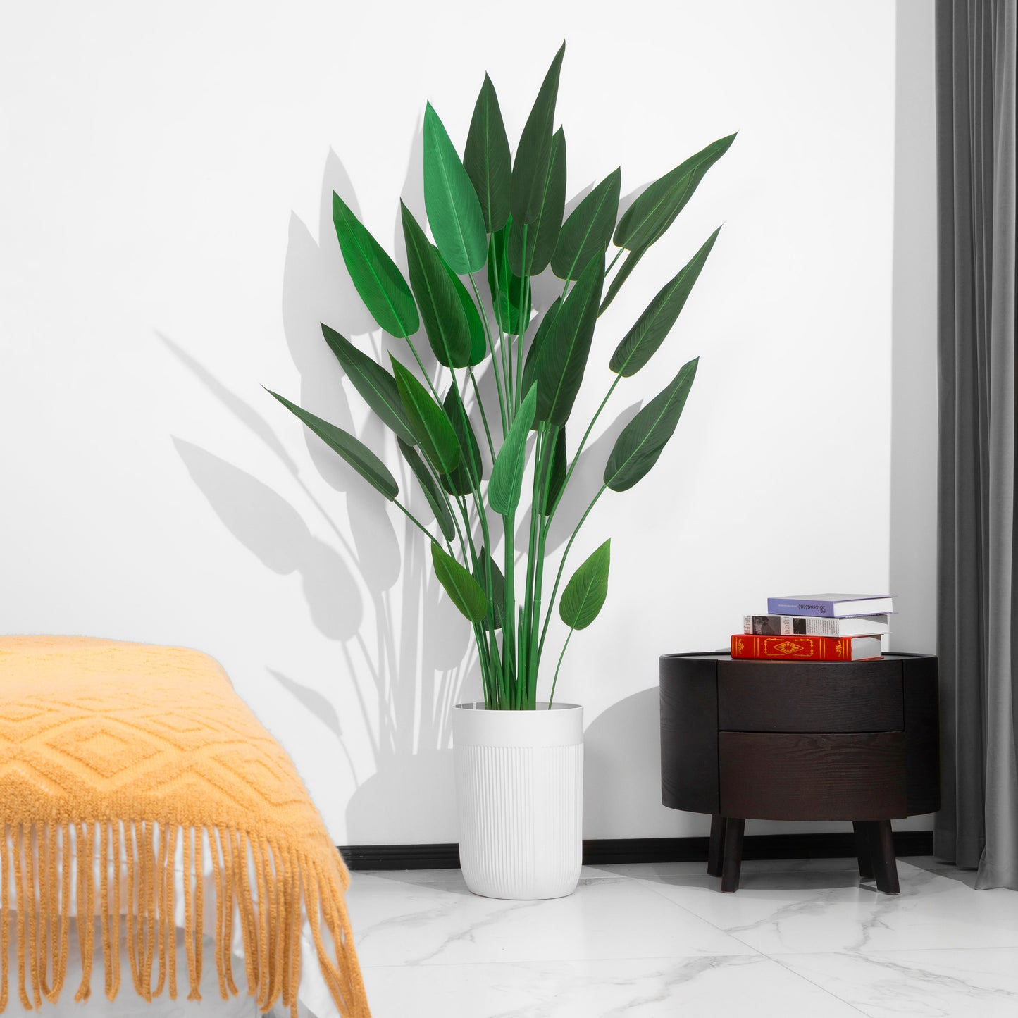 BALANBO Bird of Paradise Artificial Plant - Fake Plants Palm Tree Faux Tree for Indoor Outdoor Decoration in Black Plastic Pot