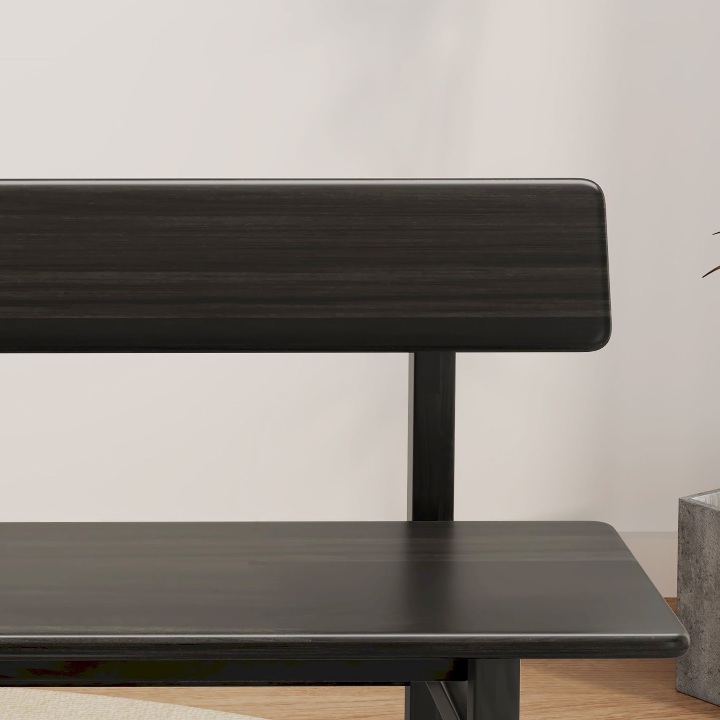 3 Person Farmhouse Dining Bench, Solid Wood Entryway Bench, Wooden Outdoor Bench, Kitchen Dining Seat and Backrest, Black