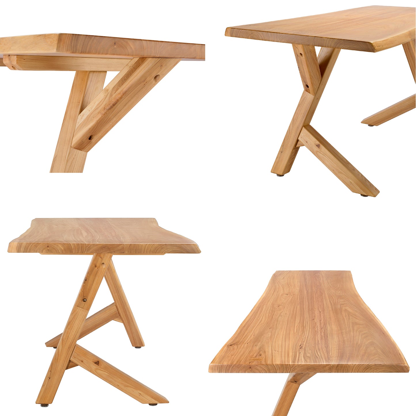 Live Edge Solid Wood Dining Table, 63" Rustic Farmhouse Rectangle Kitchen Table for 6, Natural Finish