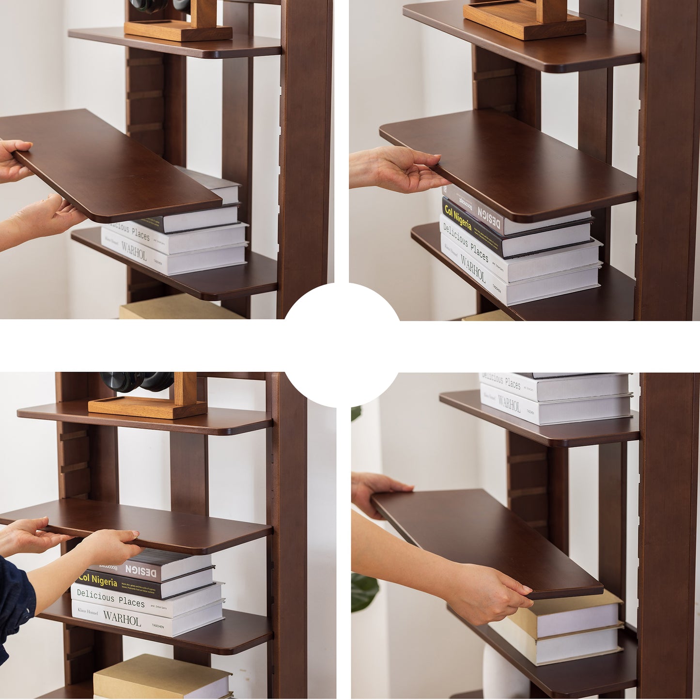 BALANBO USA 4-Tier 15.7" Wood Shelving,Open Narrow Bookshelf with Adjustable Shelves, Easy Assembly Bookcase Farmhouse Shelf for Small Spaces Bedroom Office Living Room Indoor,Tall, Brown