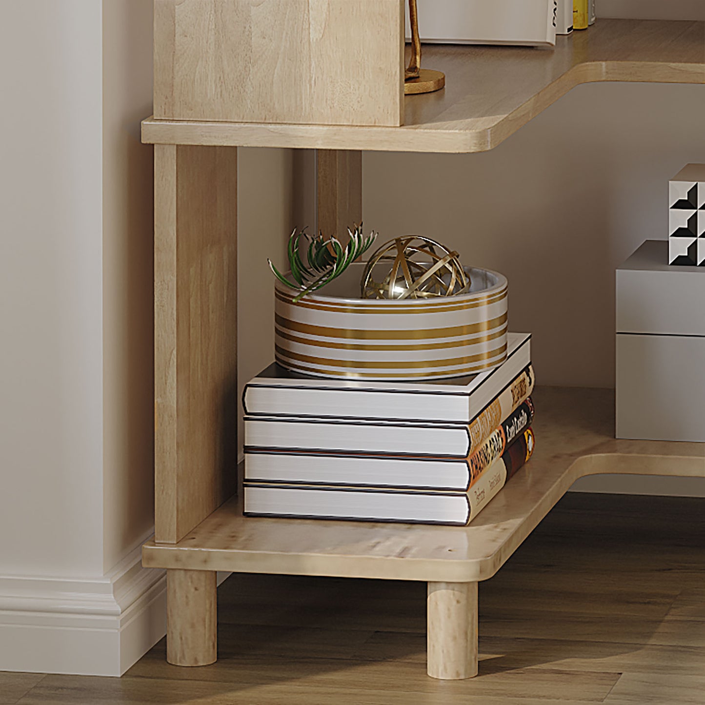 BALANBO Corner Bookshelf, Multi-Layer Display Shelf, Corner Cube Toy for Small Space, Book Storage, Wooden Cube Corner Bookshelf for Game Room, Bedroom, Living Room(No Paint )
