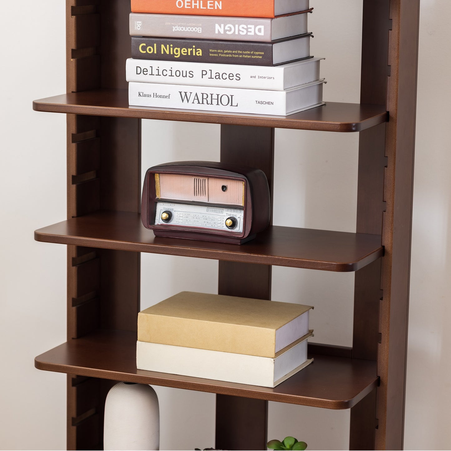 BALANBO USA 4-Tier 15.7" Wood Shelving,Open Narrow Bookshelf with Adjustable Shelves, Easy Assembly Bookcase Farmhouse Shelf for Small Spaces Bedroom Office Living Room Indoor,Tall, Brown