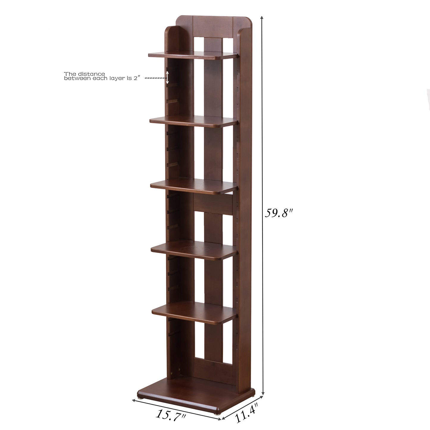 BALANBO USA 5-Tier 15.7" Wood Shelving,Open Narrow Bookshelf with Adjustable Shelves, Easy Assembly Bookcase Farmhouse Shelf for Small Spaces Bedroom Office Living Room Indoor,Tall, Brown