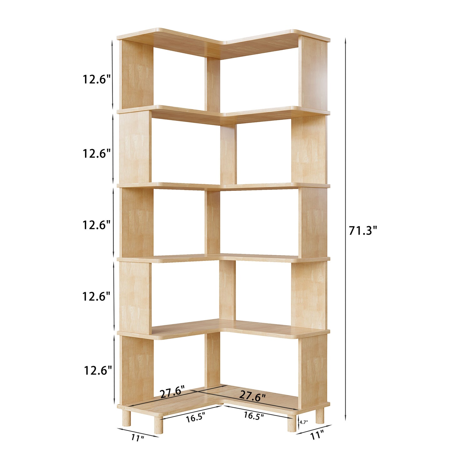 BALANBO Corner Bookshelf, Multi-Layer Display Shelf, Corner Cube Toy for Small Space, Book Storage, Wooden Cube Corner Bookshelf for Game Room, Bedroom, Living Room, Natural Color