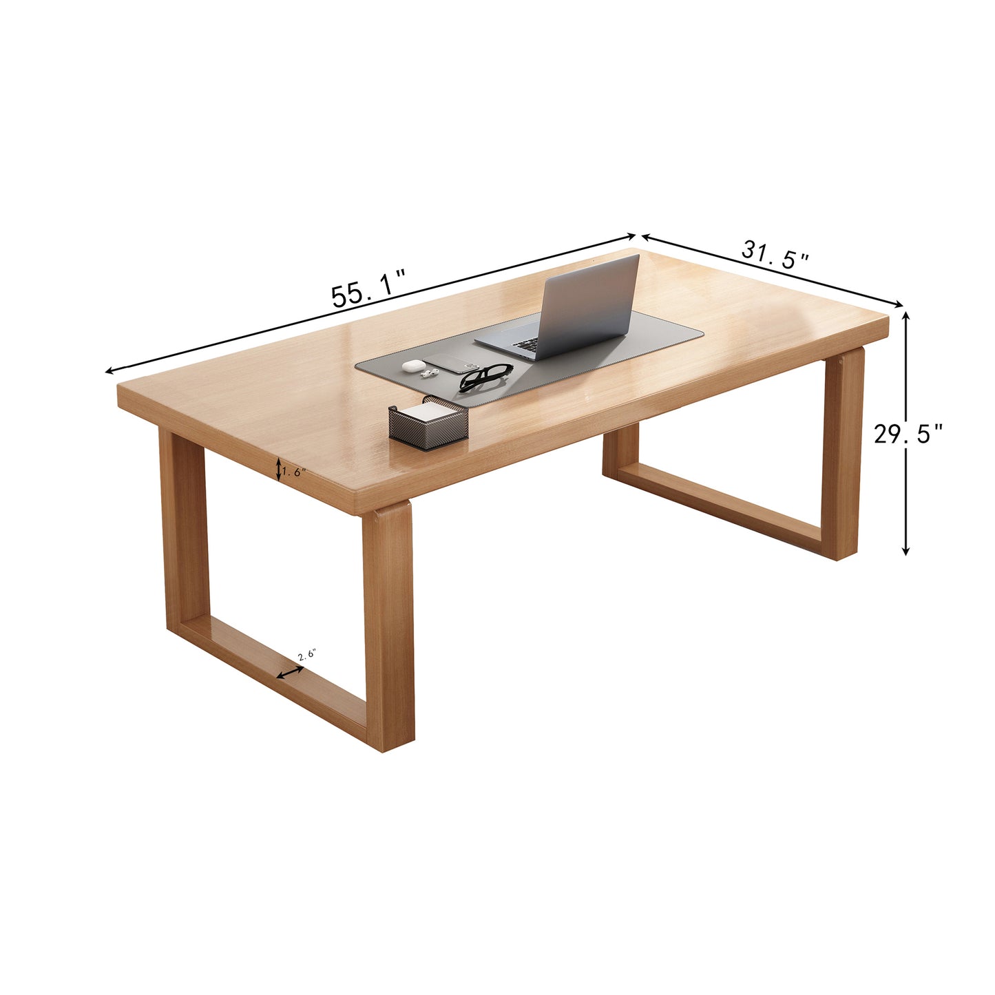 BALANBO Modern Simple Computer Desk, 55 inch 100% Solid Wood Large Office Desk Computer Table, Study Writing Study Desk Workstation for Home Office, Natural