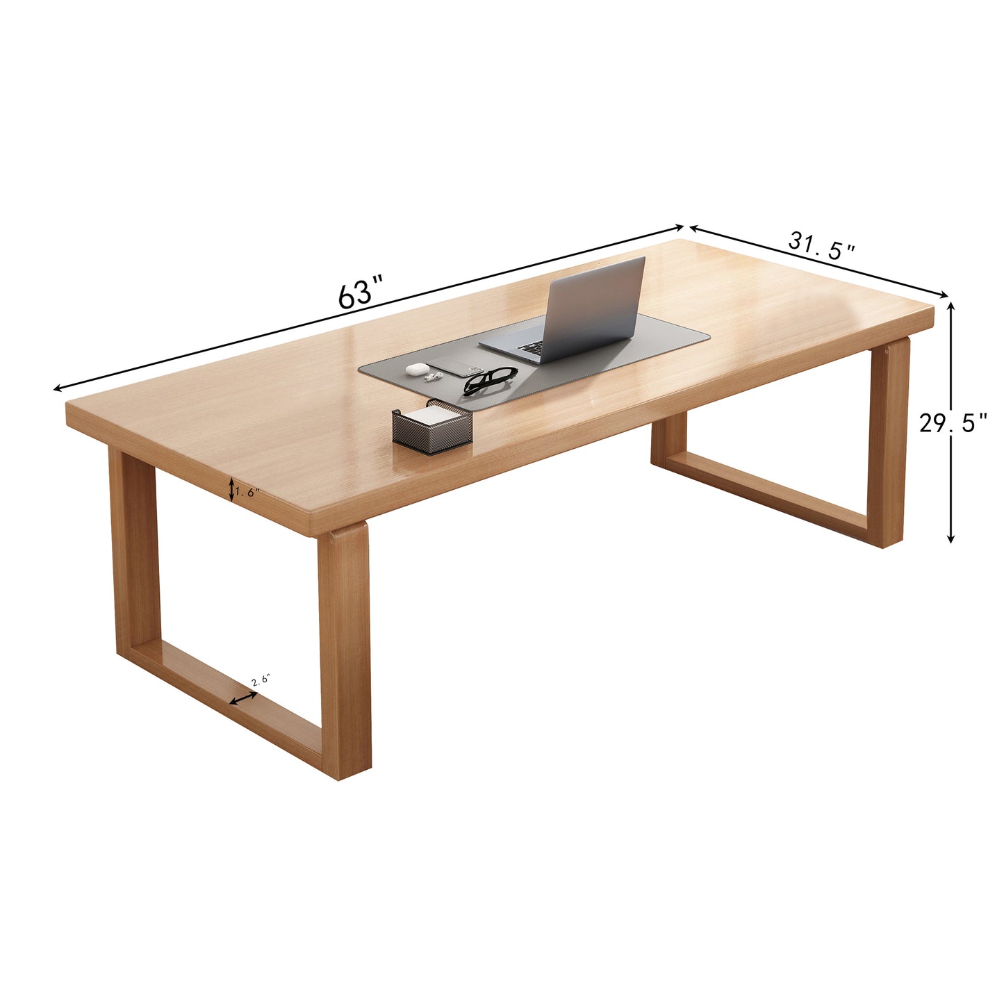 BALANBO Modern Simple Computer Desk, 55 inch 100% Solid Wood Large Office Desk Computer Table, Study Writing Study Desk Workstation for Home Office, Natural