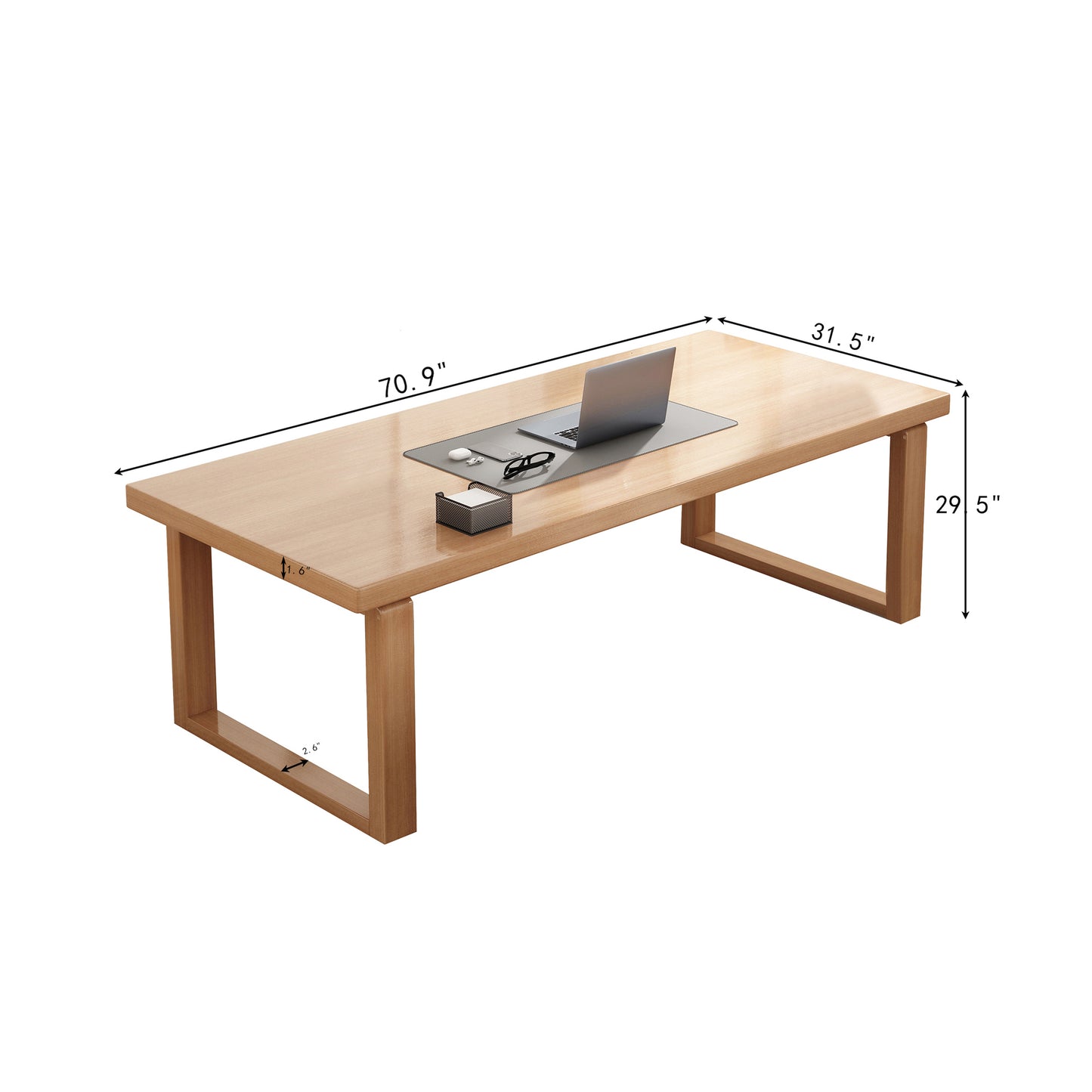 BALANBO Modern Simple Computer Desk, 55 inch 100% Solid Wood Large Office Desk Computer Table, Study Writing Study Desk Workstation for Home Office, Natural