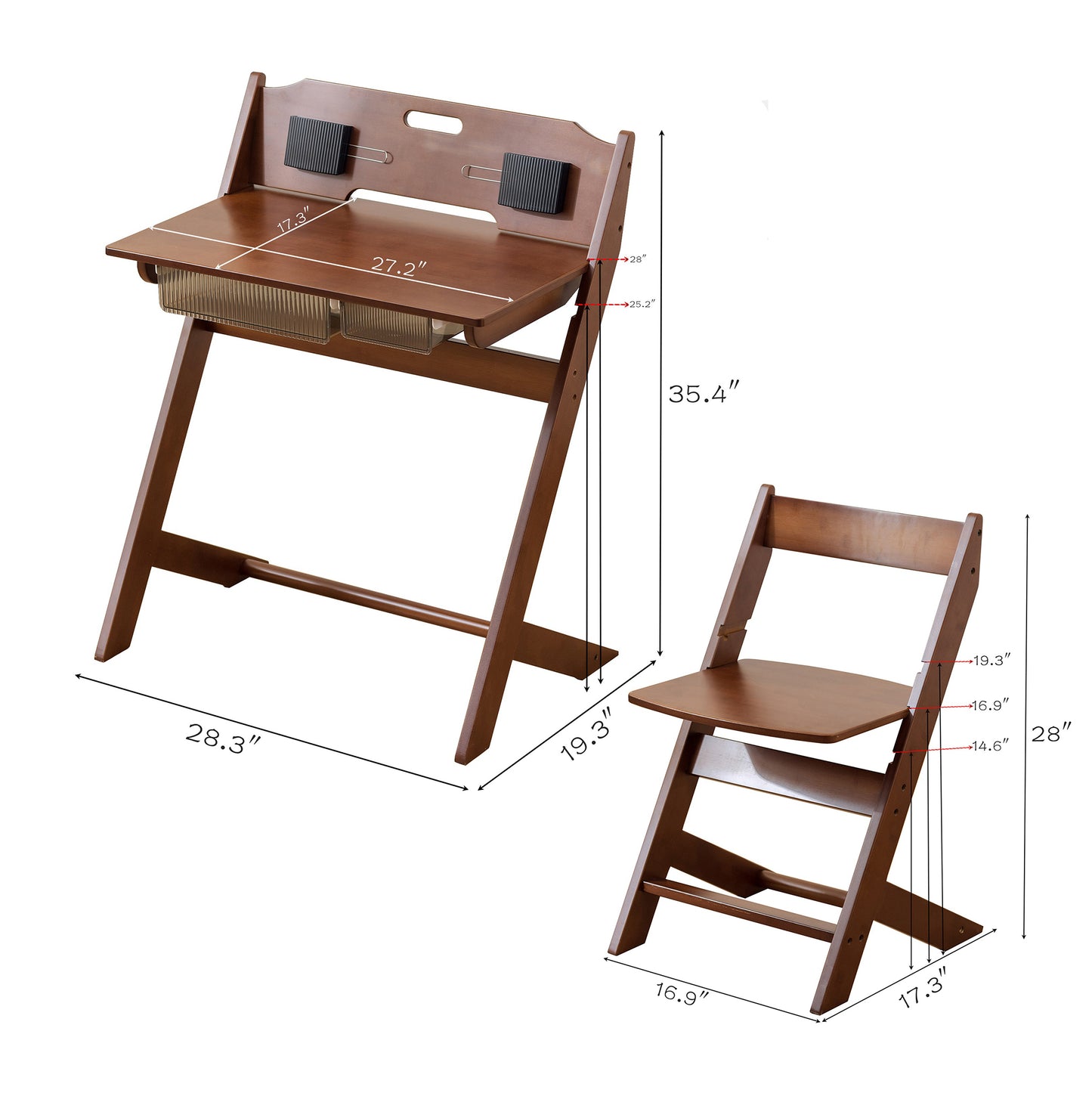 BALANBO Bamboo Adjustable Height Kids Desk and Chair Set,Reading Homework Drawing Table Computer Station Children School Study Desk Multi Function Desk,Writing Table w/Storage Drawer (Walnut Color)