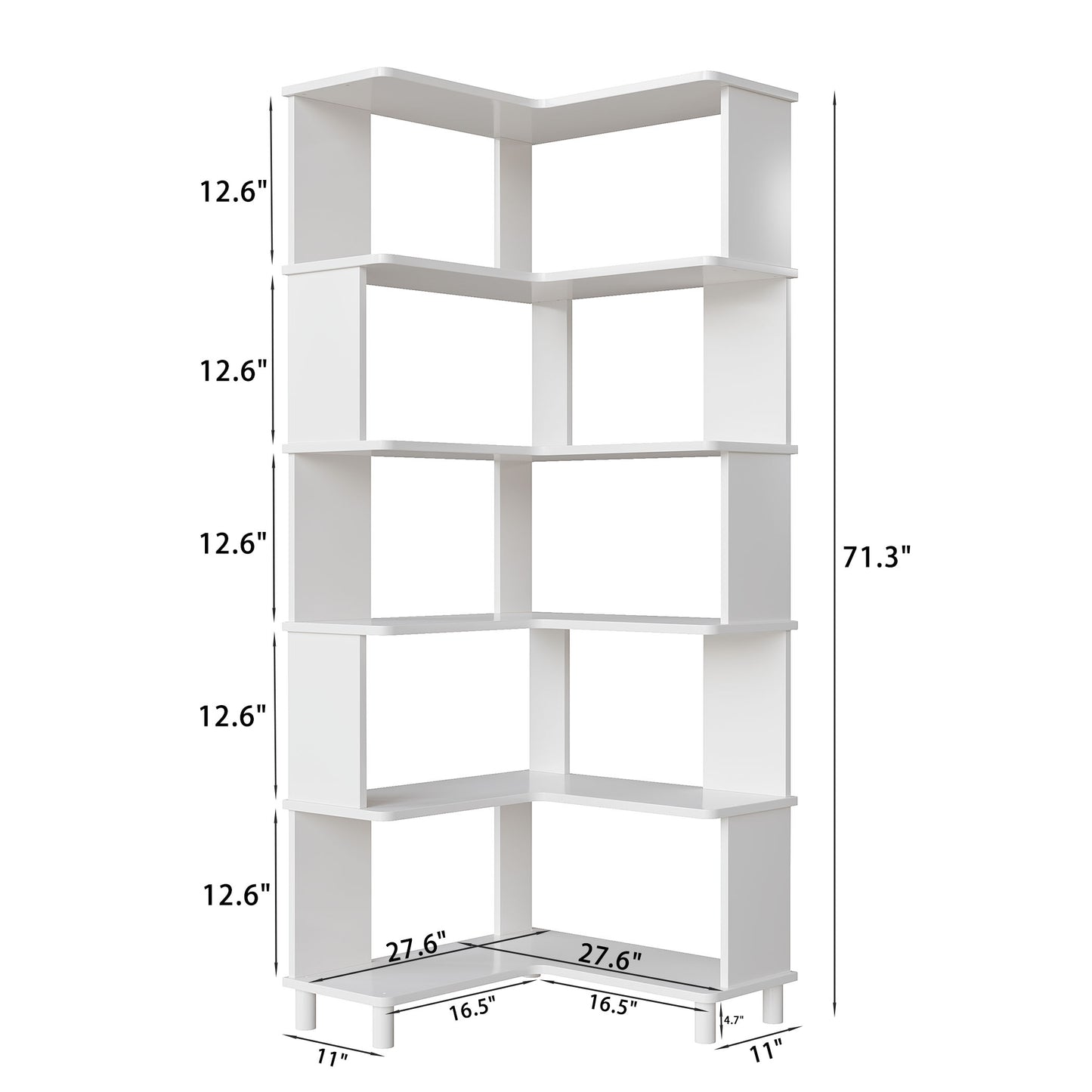 BALANBO Corner Bookshelf, Multi-Layer Display Shelf, Corner Cube Toy for Small Space, Book Storage, Wooden Cube Corner Bookshelf for Game Room, Bedroom, Living Room, White