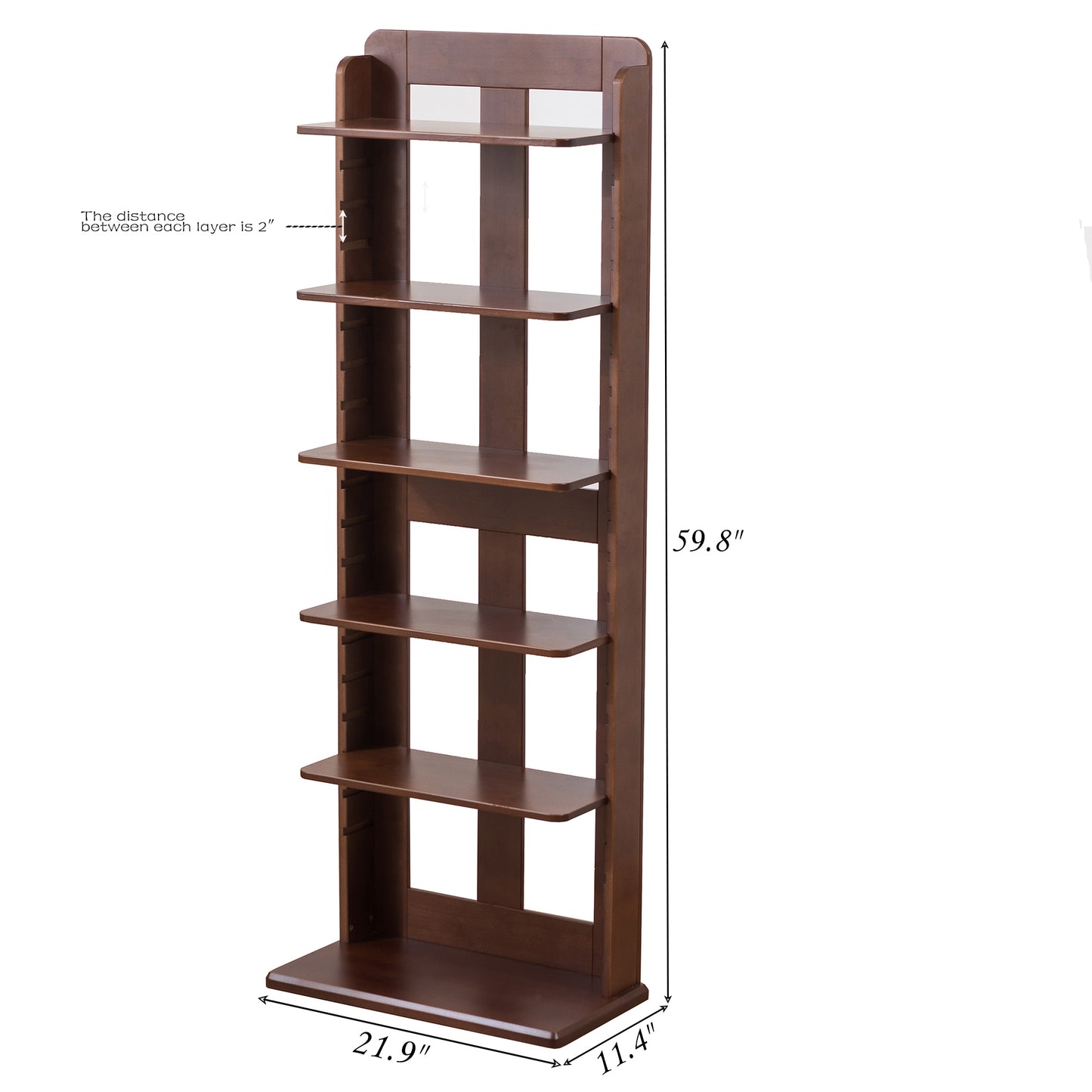 BALANBO USA 5-Tier 21.9" Wood Shelving,Open Narrow Bookshelf with Adjustable Shelves, Easy Assembly Bookcase Farmhouse Shelf for Small Spaces Bedroom Office Living Room Indoor,Tall, Brown